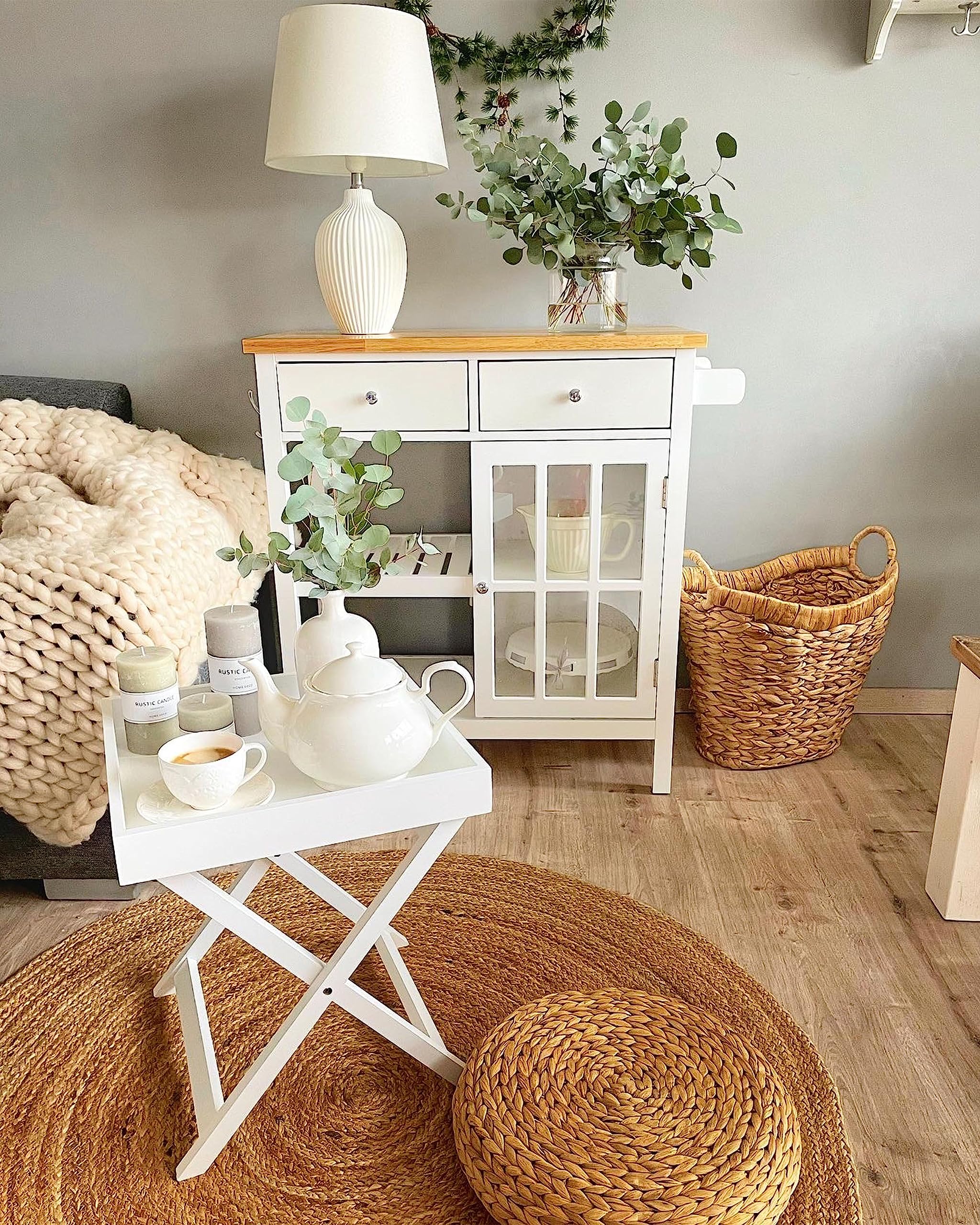 Beliani Cuscino da pavimento giacinto d'acqua naturale 40 x 40 x 10 cm pouf rotondo boho
