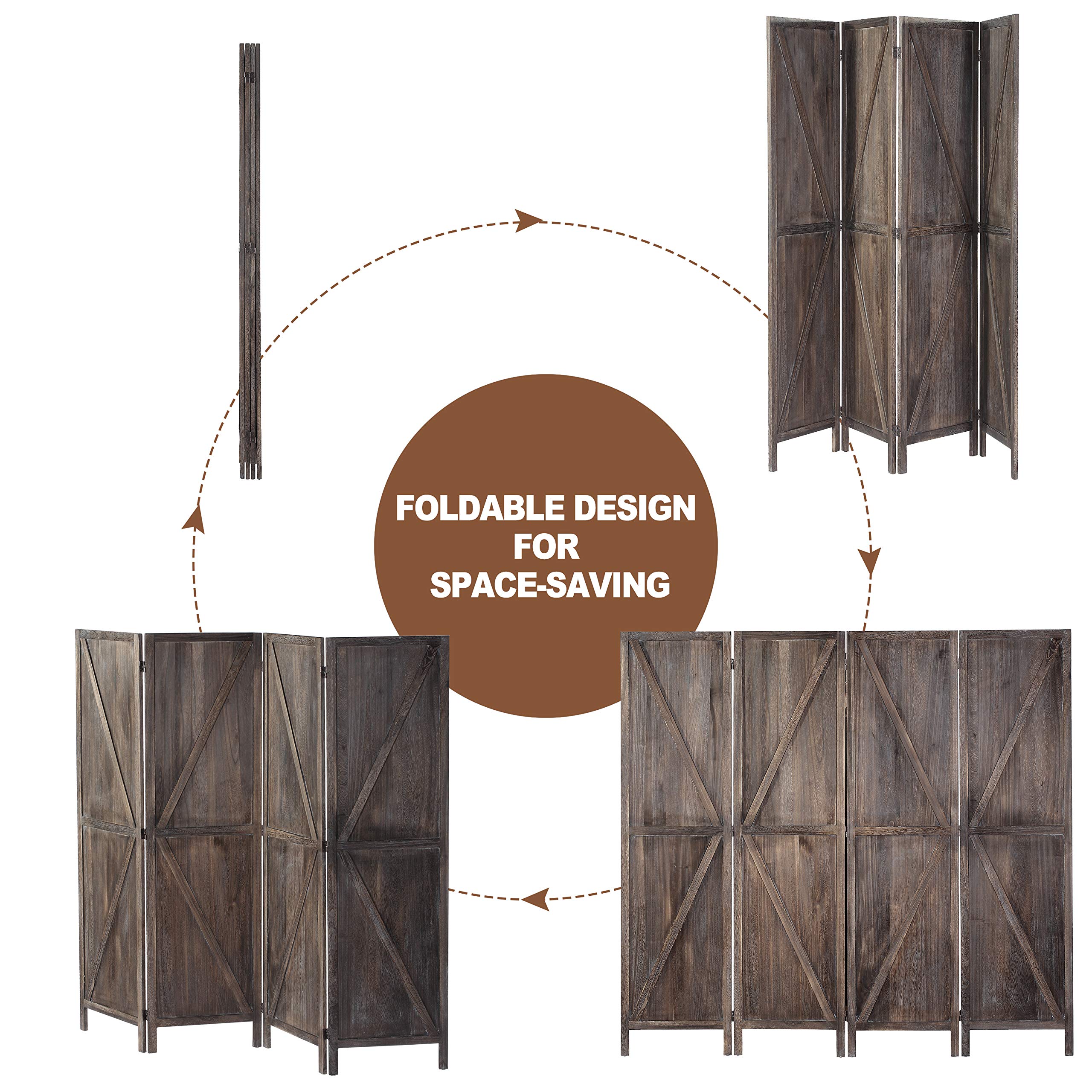 iVilla 5.8 Ft Tall Wood Room Divider, 4 Panel Rustic Folding Privacy
