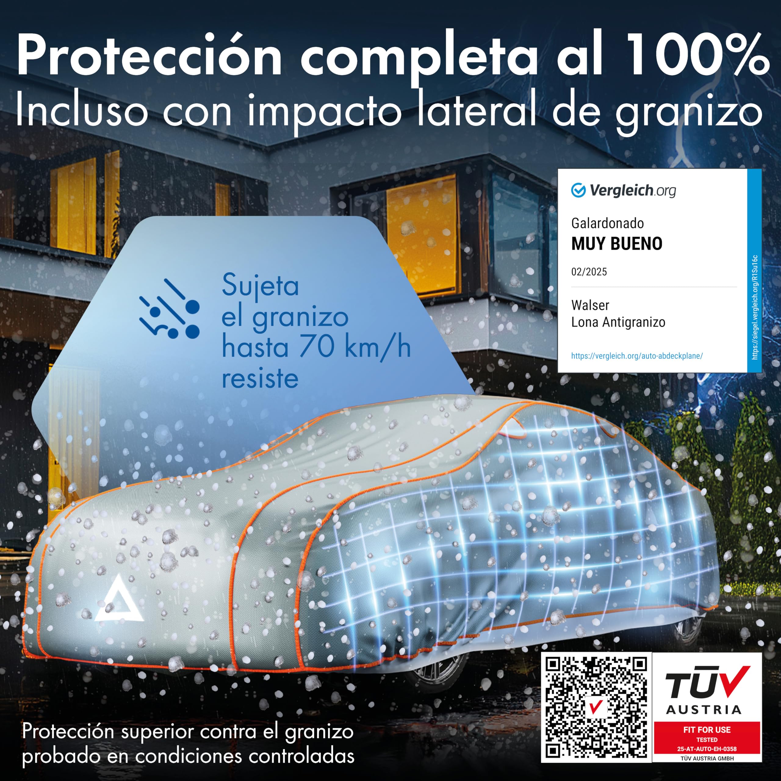 WALSER Lona de protección antigranizo para Coche Funda Repelente al Agua antigranizo, Certificado por TÜV Austria* Perma Protect Complete, Lona de protección Talla 7