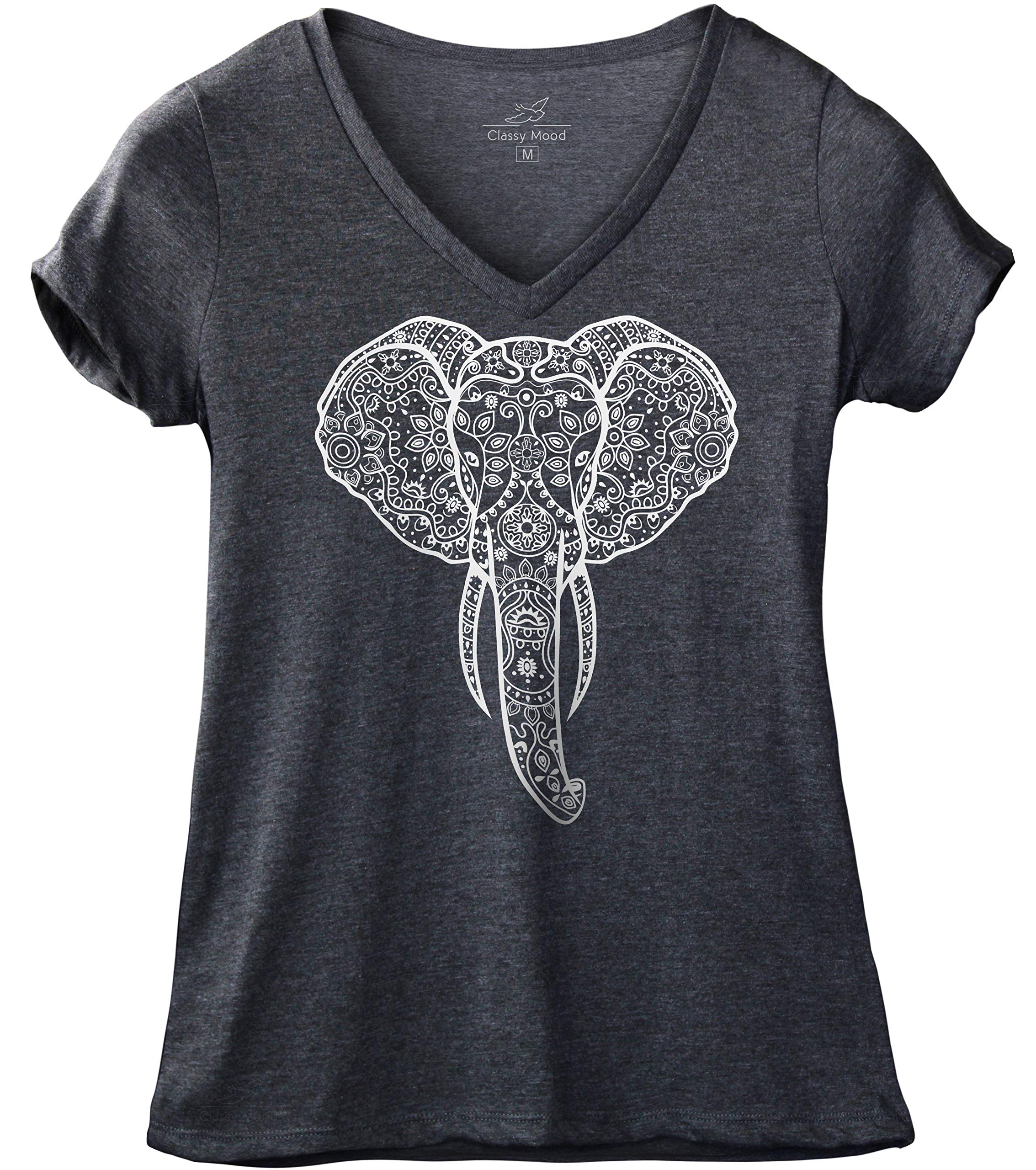 Classy Mood Elephant Tshirt Graphic Floral Yoga Namaste Tee Women V-Neck Shirt