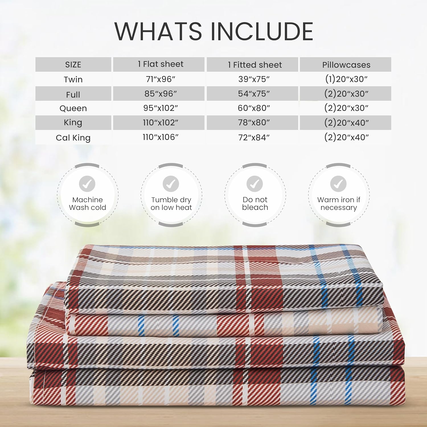 Queen Bed Sheet Set - 4-Piece Extra Deep Pocket Sheet Set Fits Mattress up to 24 inch, Plaid Vintage Aesthetic Bedding,Wrinkle-Free & Secure Corner Straps,Brownish-red Plaid
