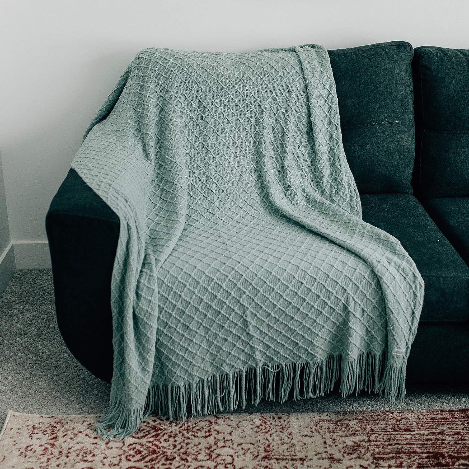 GRACED SOFT LUXURIES Oversized Throw Blanket | Soft, Fluffy, Cozy Decorative Knitted Farmhouse Fringe Blankets | Sky Gray, X-Large - 60" x 80"