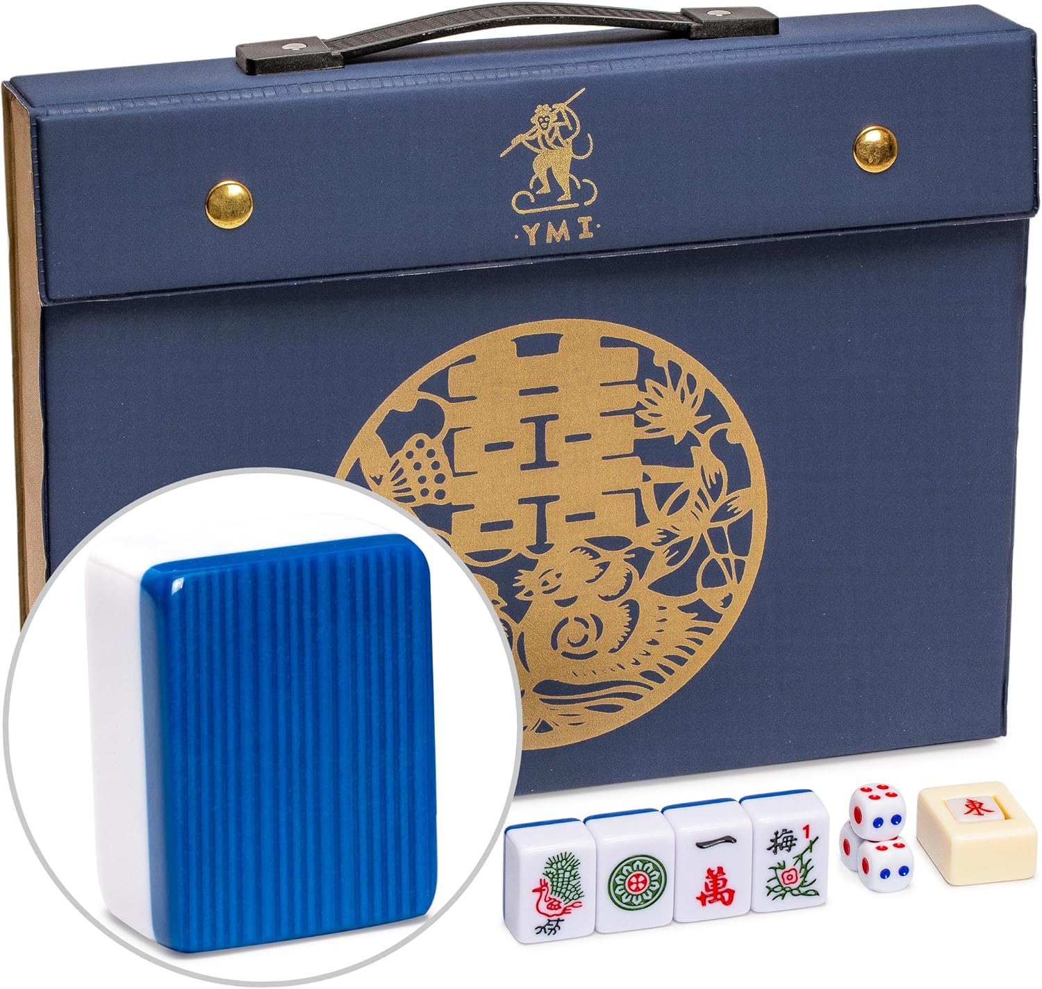 Yellow Mountain Imports "Royal Azure Chinese Mahjong Set with 146 Medium Tiles and Blue Vinyl Case — for Chinese Style Gameplay Only [「皇天藍」中國麻將]