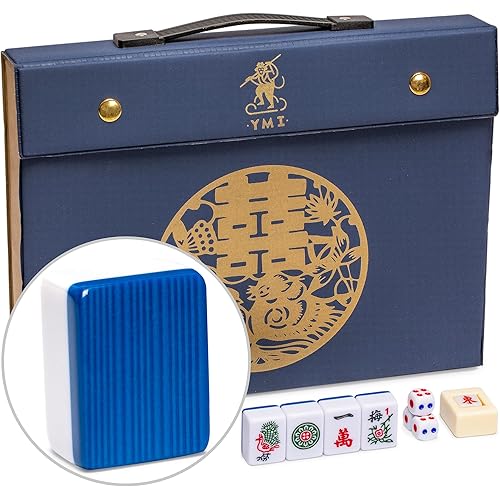 Yellow Mountain Imports "Royal Azure Chinese Mahjong Set with 146 Medium Tiles and Blue Vinyl Case — for Chinese Style Gameplay Only [「皇天藍」中國麻將]