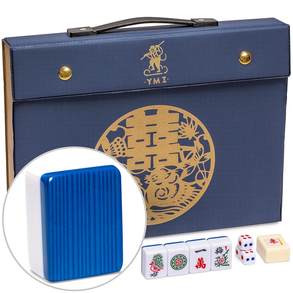 Yellow Mountain Imports Royal Azure Chinese Mahjong Set with 146 Medium Tiles and Blue Vinyl Case - for Chinese Style Gameplay Only []