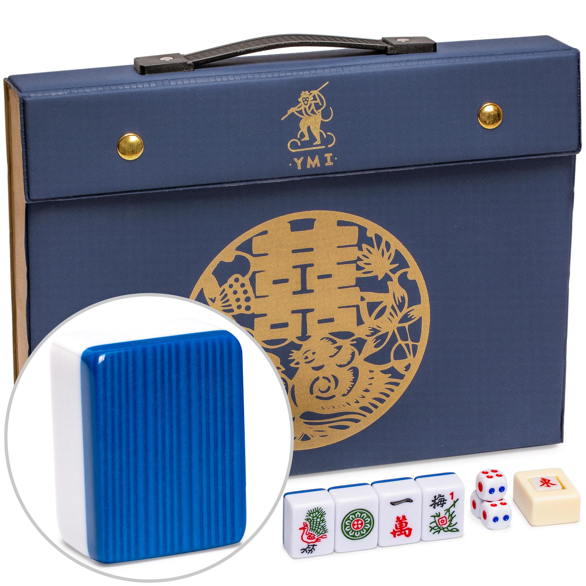 Yellow Mountain Imports Bleau Royal Chinese Mahjong Set with 146 Medium Tiles and Blue Vinyl Case  for Chinese Style Gameplay Only []
