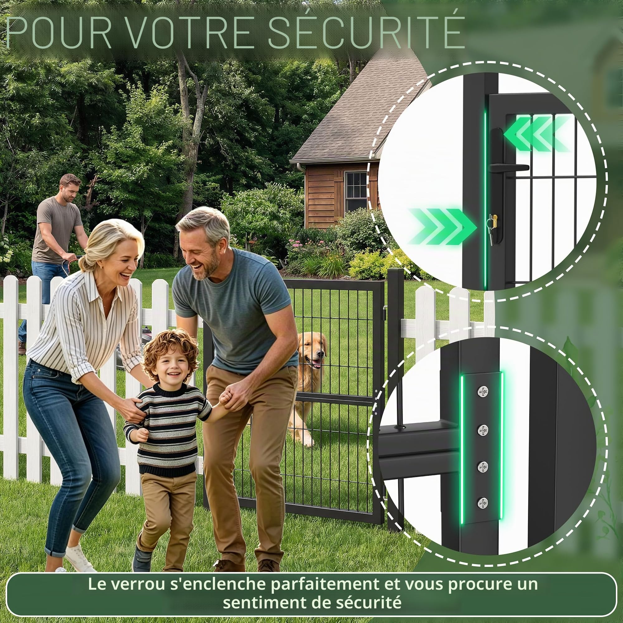 YRHome Portillon de Jardin Grillagé en Acier Anthracite, Porte de Clôture Extérieur pour Cour, Treillis Métallique avec Poignée de Serrure et Clés - 150 x 100 cm