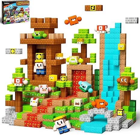 GobiDex 108PCS Magnetic Building Blocks with Rotatable Figures and Animals, Kids Game-Based STEM Learning Educational Sensory Toys for Boys and Girls, Great for Birthday