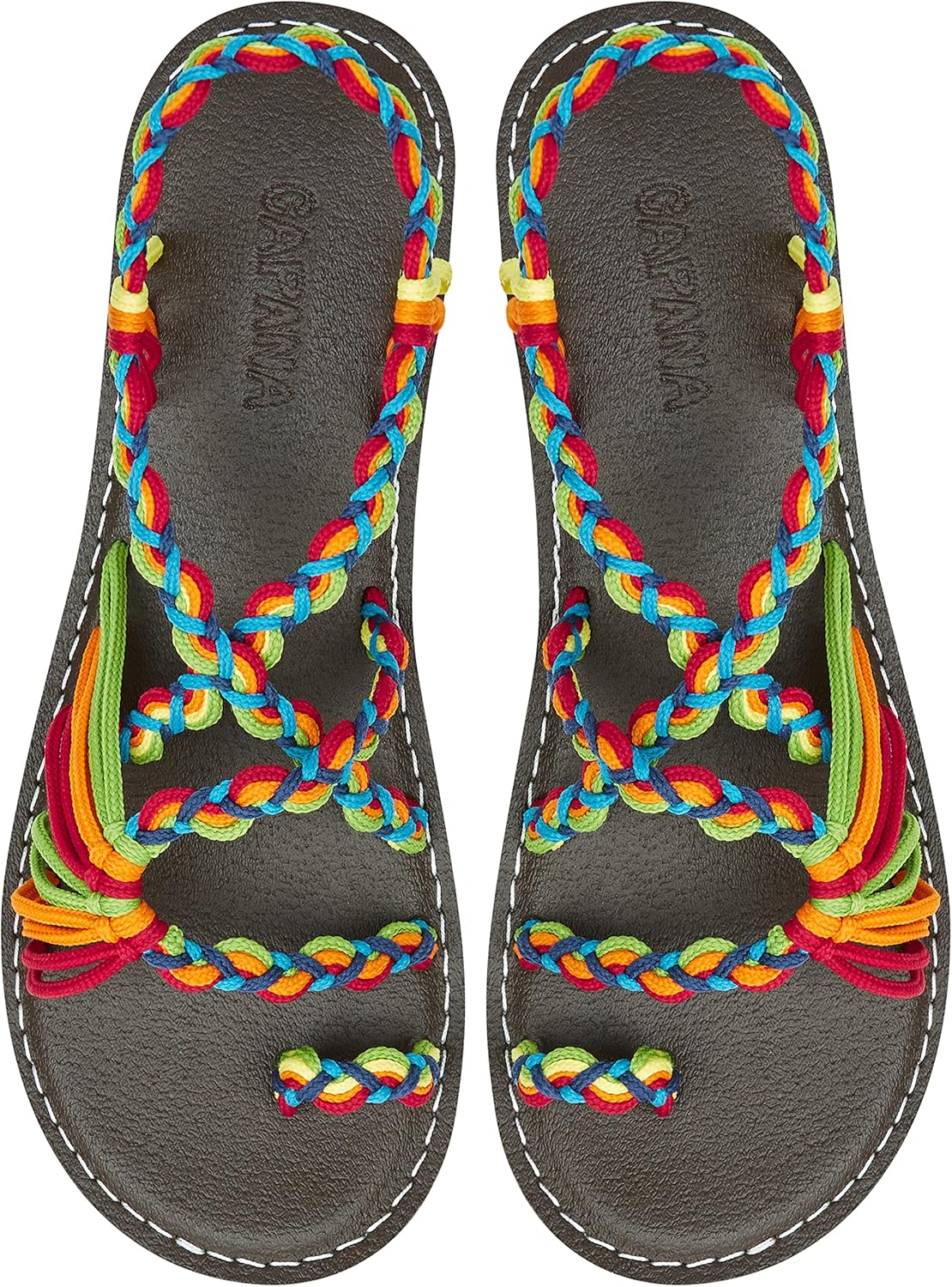 Capana woven flat sandals, strappy braided beach shoes for women.