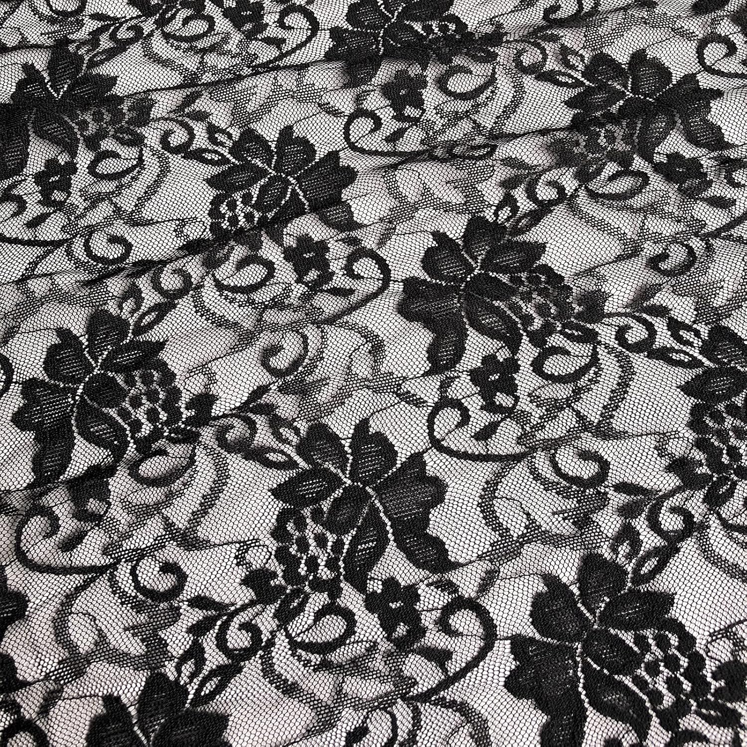 Stretch Lace Fabric, Black, 90% Nylon/10% Spandex, Wedding, Formal/Semi-Formal, 60" Width - 8114 (5 Yards)