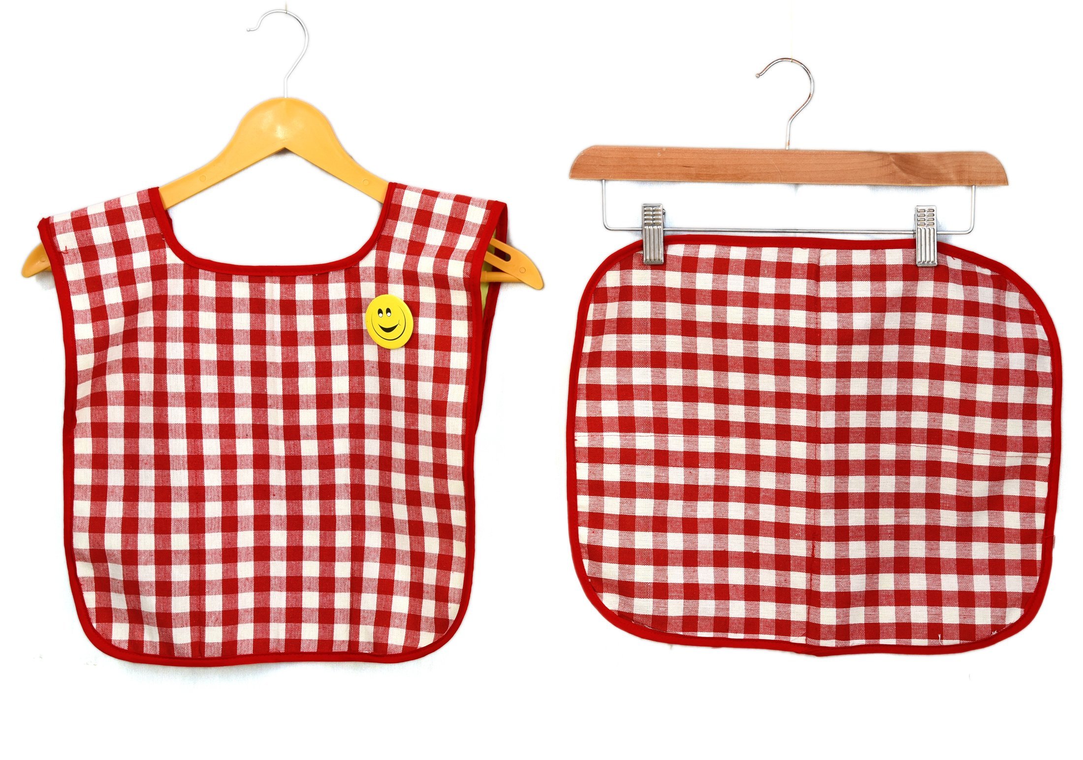Switchon Waterproof Cotton Checks Design Multi Purpose Apron with Cloth Plate for Kids - Red and White, Proudly Made in India
