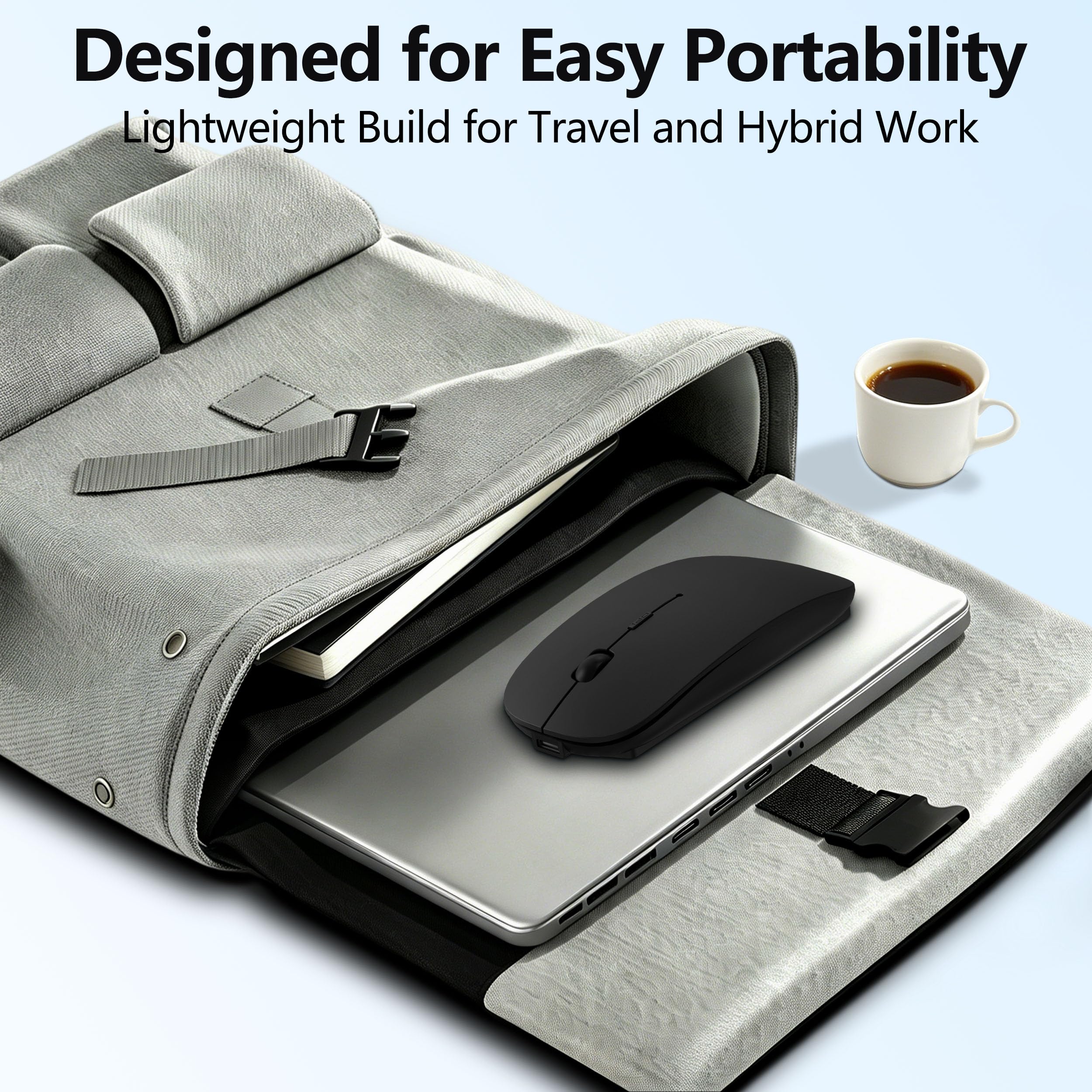 Ratón inalámbrico Bluetooth recargable con jiggler, mouse delgado silencioso para MacBook, iPad, laptop y PC, receptor dual USB-C/USB-A, BT5.2 y 2.4G, mouse óptico portátil con DPI ajustable, color