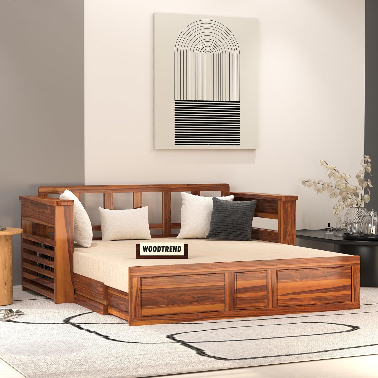 Solid Sheesham Wooden Sofa Cums Bed with Mattresses for Living Room|Rosewood 3-Person Sofa Cums Bed for Bedroom Without Pillow (J-Natural, 3 Seater) Solid Sheesham Wooden Sofa Cums Bed with Mattresses for Living Room|Rosewood 3-Person Sofa Cums Bed for Bedroom Without Pillow (J-Natural, 3 Seater)