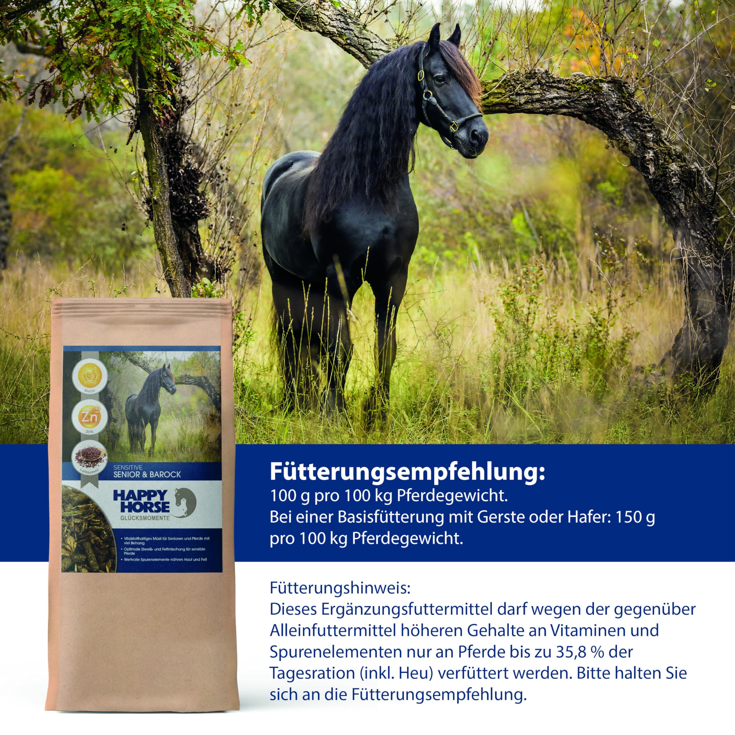 HAPPY HORSE Superfood Senior & Barock Pferdefutter | 2 x 14 kg | Für ältere & barocke Pferde | Mit natürlichen Kräutern, Leinsamen & bioaktiven Mikronährstoffen | Hochverdaulich & darmfreundlich