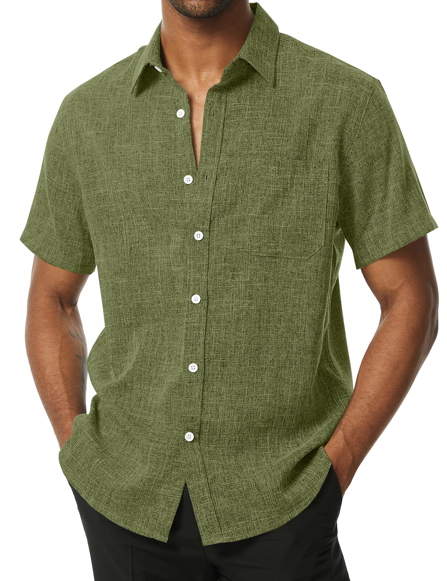 PARKLEES Mens Wrinkle Free Short Sleeve Button Down Shirts Texture Linen Shirts Casual Vacation Beach Summer Tops