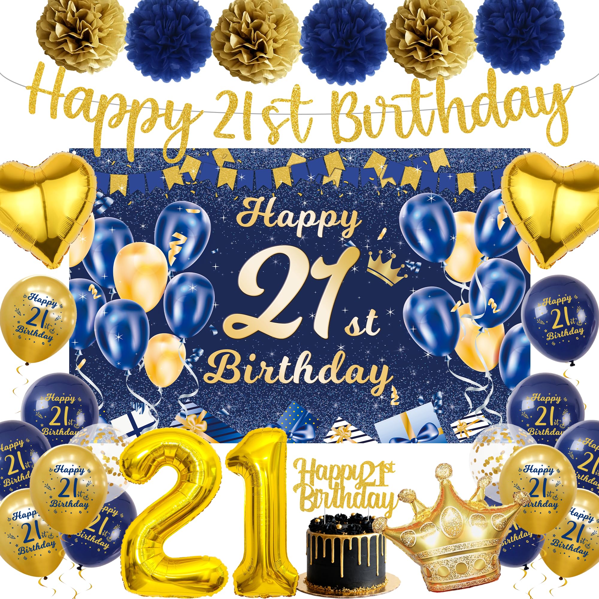 21st Birthday Decorations for Her Him, Happy 21st Birthday Banner Supplies