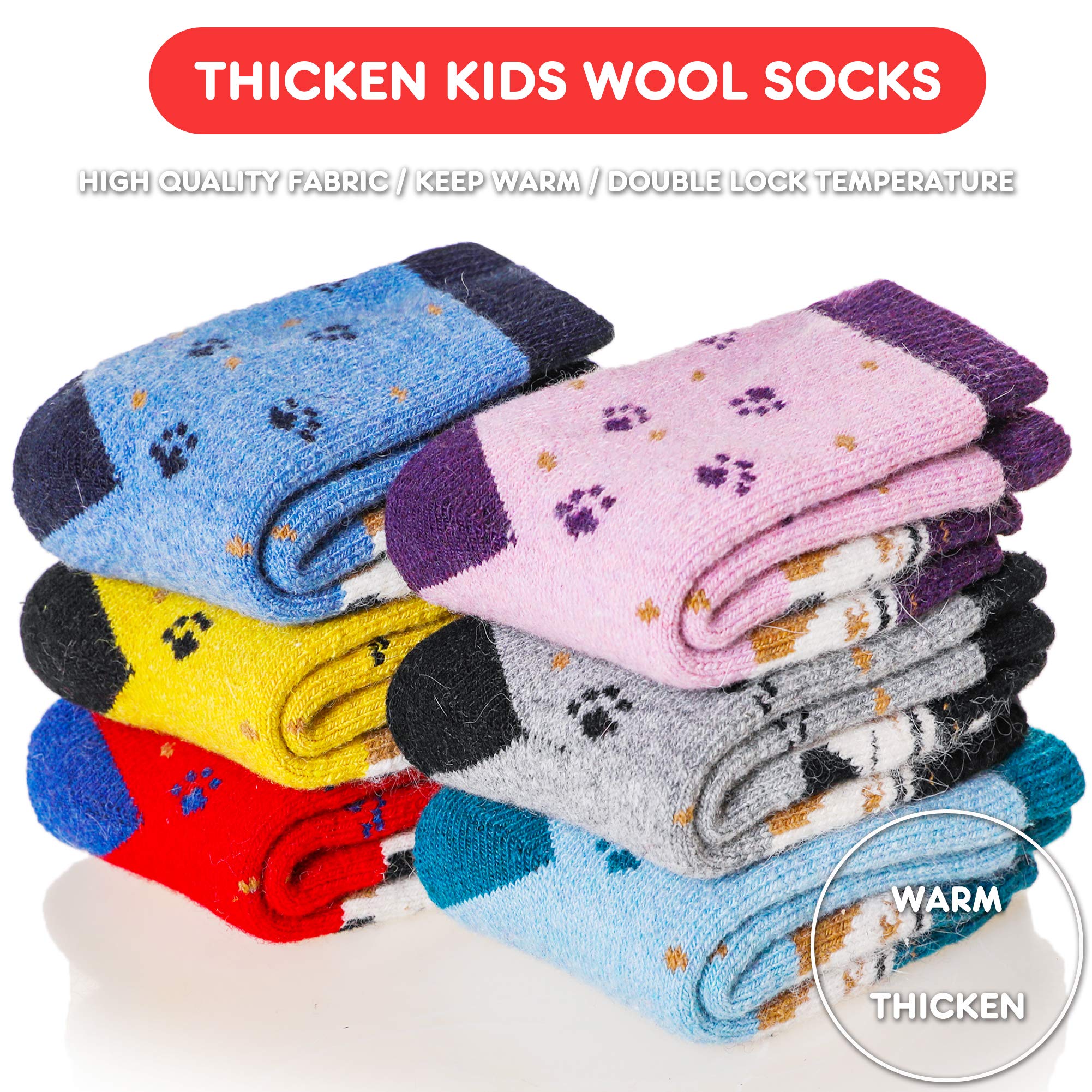 DoSmart Children's Winter Warm Wool Solid Color Socks Kids Boy Girls Thermal Crew Socks 6 Pairs(Cat B, 1-3T)