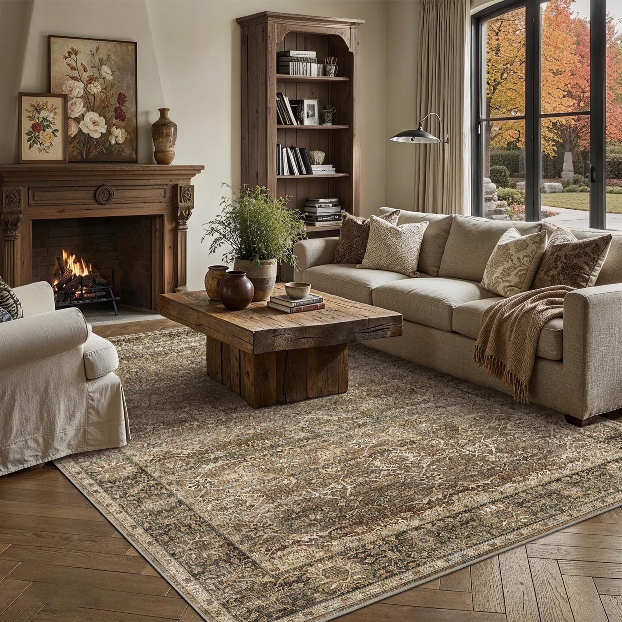 Photo 1 of **The description is for reference purposes.**Zeeinx Brown 6x9 Washable Rug for Bedroom Large Vintage Bedroom Rug
