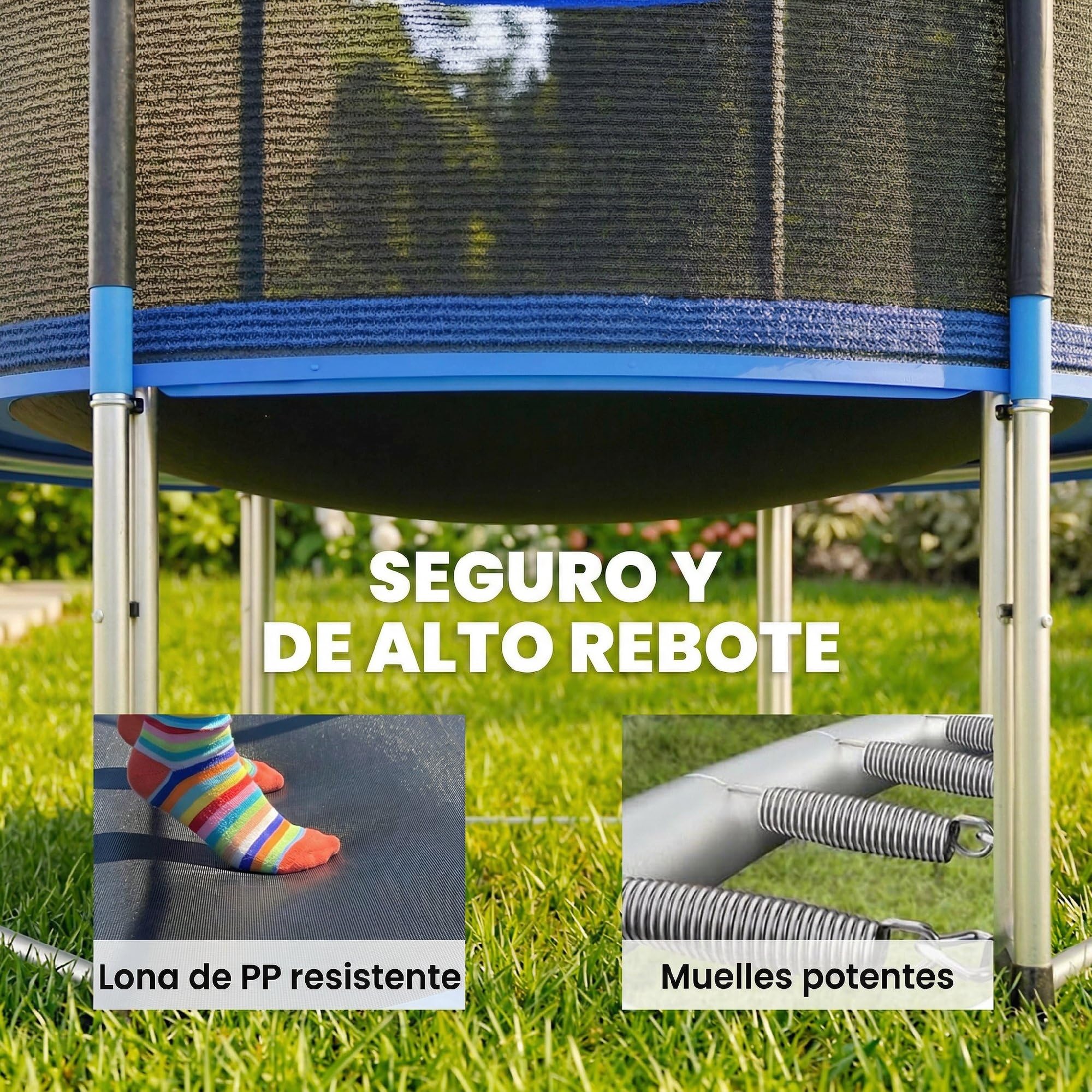 SPORTNOW Cama Elástica para Niños Exterior, Trampolín para Niños de +6 Años con Red de Seguridad, Escalera, Acolchado de Muelles y Marco de Acero Galvanizado