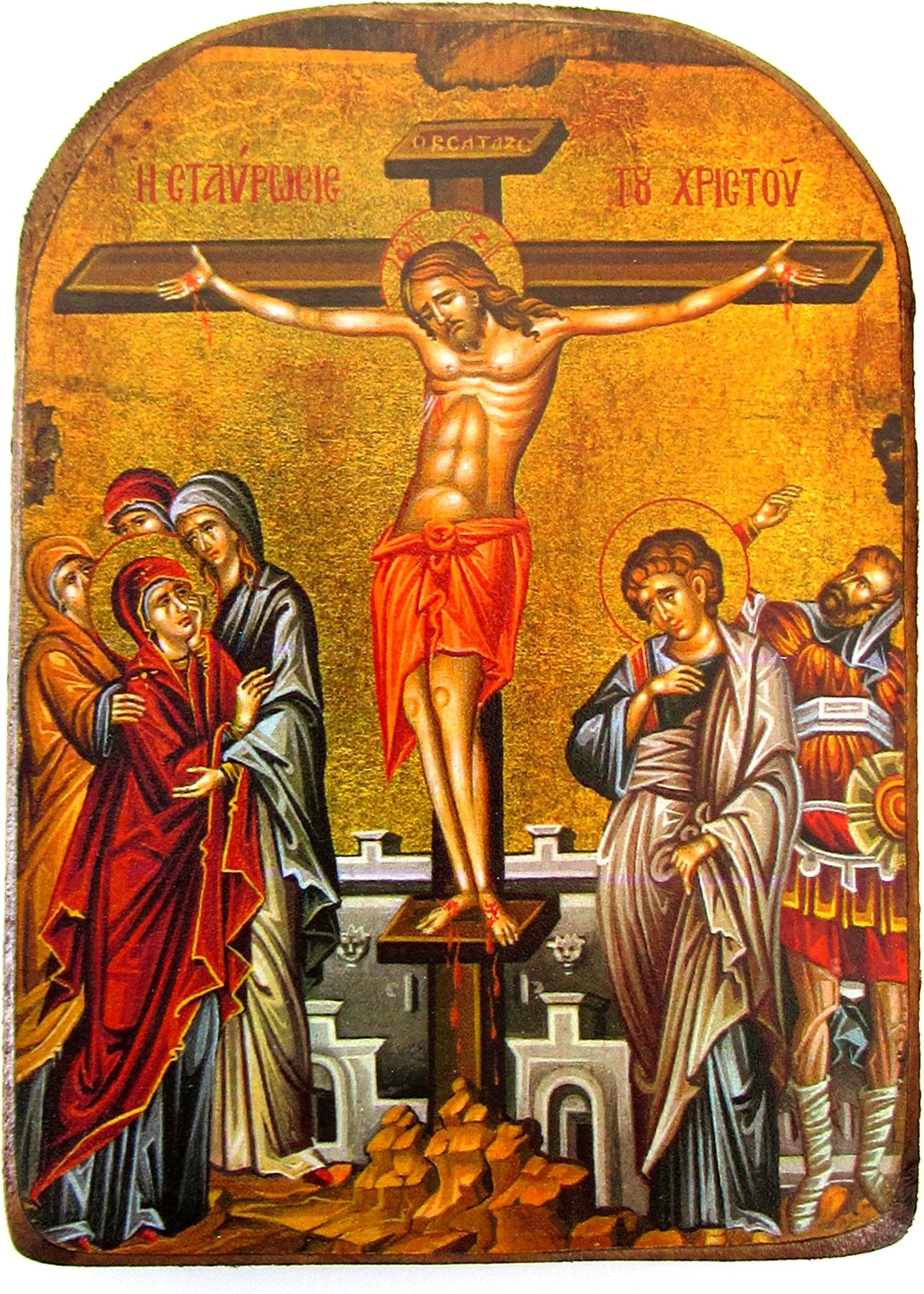 Wooden Greek Christian Orthodox Wood Icon of the Crucifixion / MP2