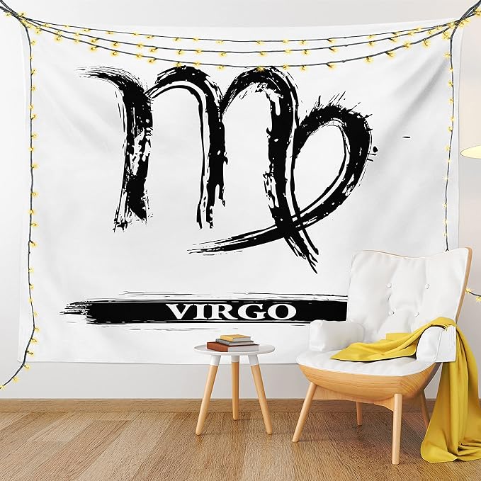 Ambesonne Virgo Tapestry, Virgo Sign with Black and White Monochrome Design Zodiac Constellation Print, Fabric Wall Hanging Decor for Bedroom Living Room Dorm, 30