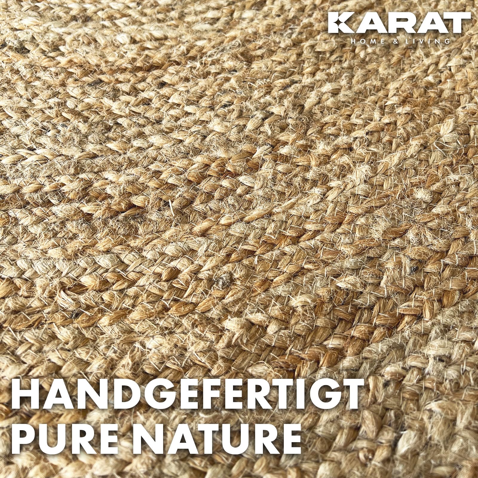 KARAT Jute Teppich rund 200cm Ø Bastteppich aus 100% Naturfaser - geflochten Boho Juteteppich, Handgewebter Naturteppich für Küche & Wohnzimmer robust & reißfest (Surat)