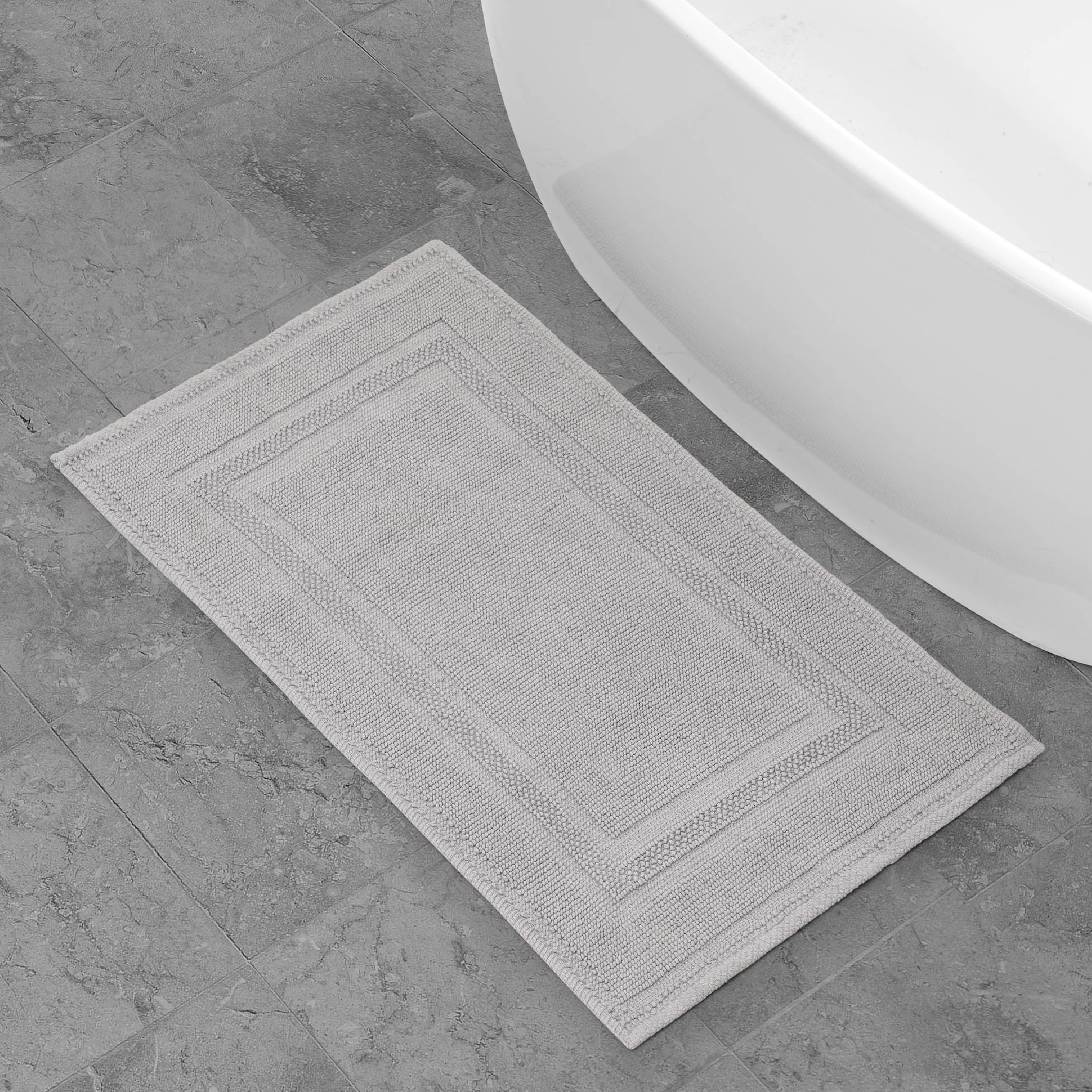 Jean Pierre - Stonewash Racetrack Bath Rug, Cotton, Premium Bathroom Decor, Machine Washable, Highly Absorbent, Measures 21" x 34", Light Gray