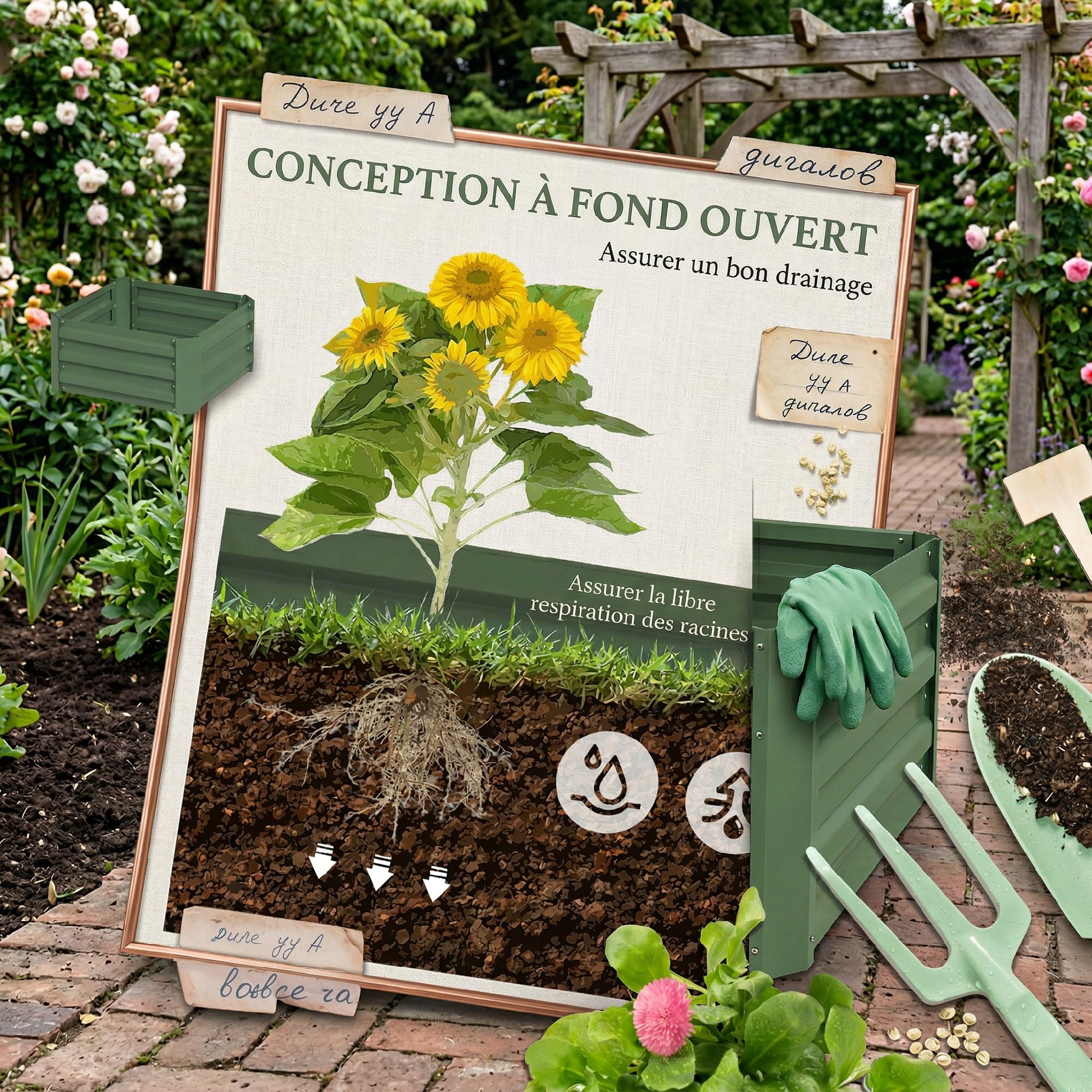 Outsunny Jardinière avec treillis ajustable, bac à fleurs cage à tomates, lit surélevé, pour plantes grimpantes, légumes, fleurs, en acier galvanisé, intérieur et extérieur, cour, jardin, balcon, vert