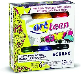 Tinta Fosca para Artesanato com 6 Cores, Acrilex, 032000000, Multicor
