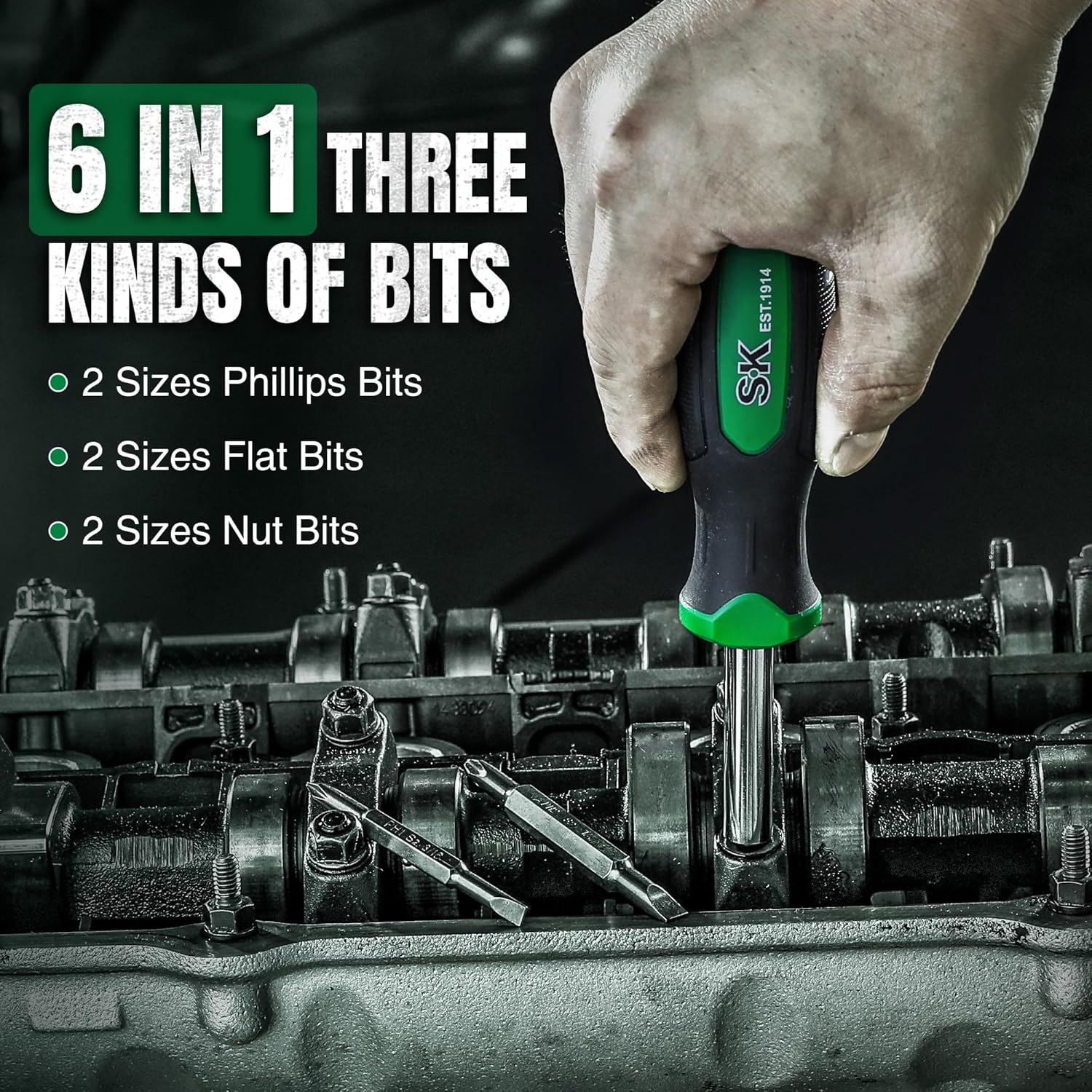 SK 6-in-1 Screwdriver, All in One Multi-bit, S2 Steel, SureGrip Handle