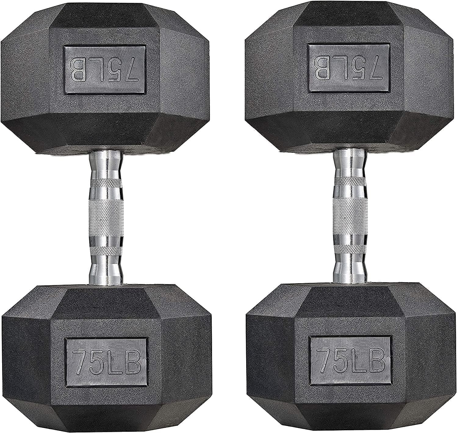 LIFERUN Dumbbells Rubber Coated Cast Iron Hex Black Dumbbell 30-85lb Free Weights Dumbbell Set of 2