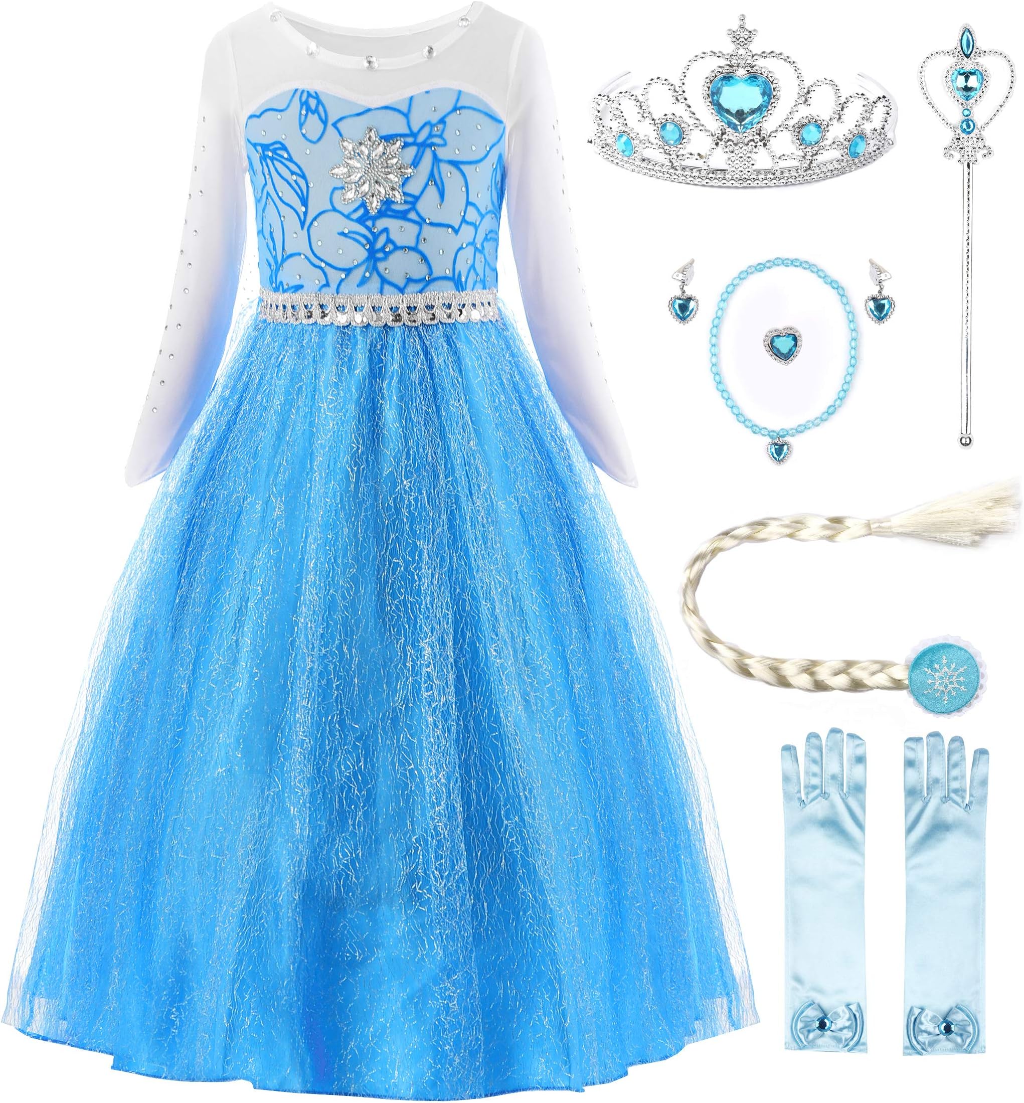 Uhdear Snow Party Dress Queen Costume Princess Cosplay Dress Up with Accessories