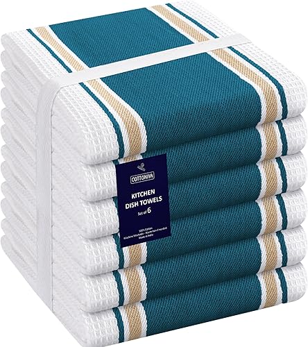 Miniatura 1 de COTTONIVA Juego de 6 toallas de cocina color verde azulado, 100% algodón, 16 x 26 pulgadas, absorbentes, de secado rápido, toallas de mano de