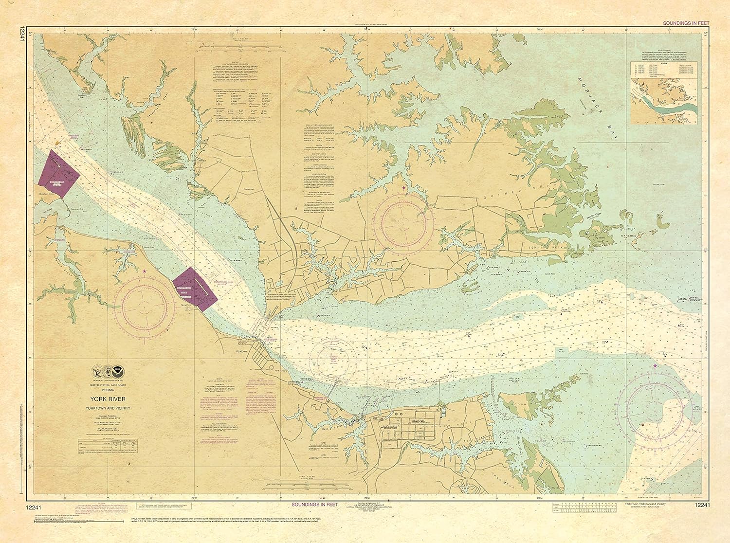 Paradise Cay Publications, Inc. Antiqued NOAA Chart 12241: York River Yorktown and Vicinity