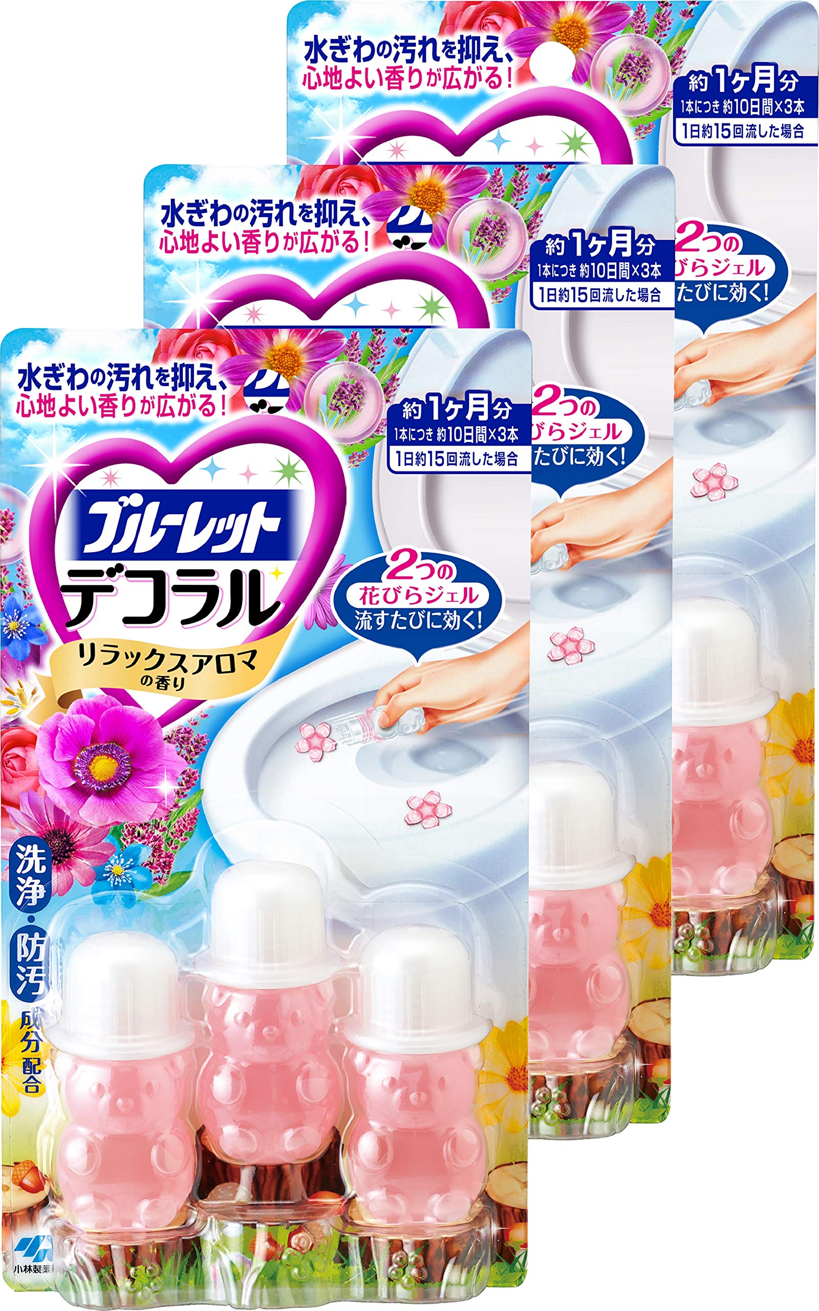 【まとめ買い】ブルーレットデコラル トイレ便器の水ぎわ キレイを保つ花びらジェル リラックスアロマの香り 約30日分×3個