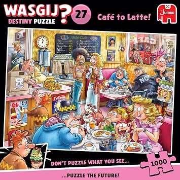 Jumbo Wasgij Destiny 27, Cafe to Latte! 1000 Piece Jigsaw Puzzle for Adults - Colourful, Challenging & Brainteasing Adult Puzzles - Puzzle the Future - 100% Recycled Cardboard Jigsaws - 1000pcs