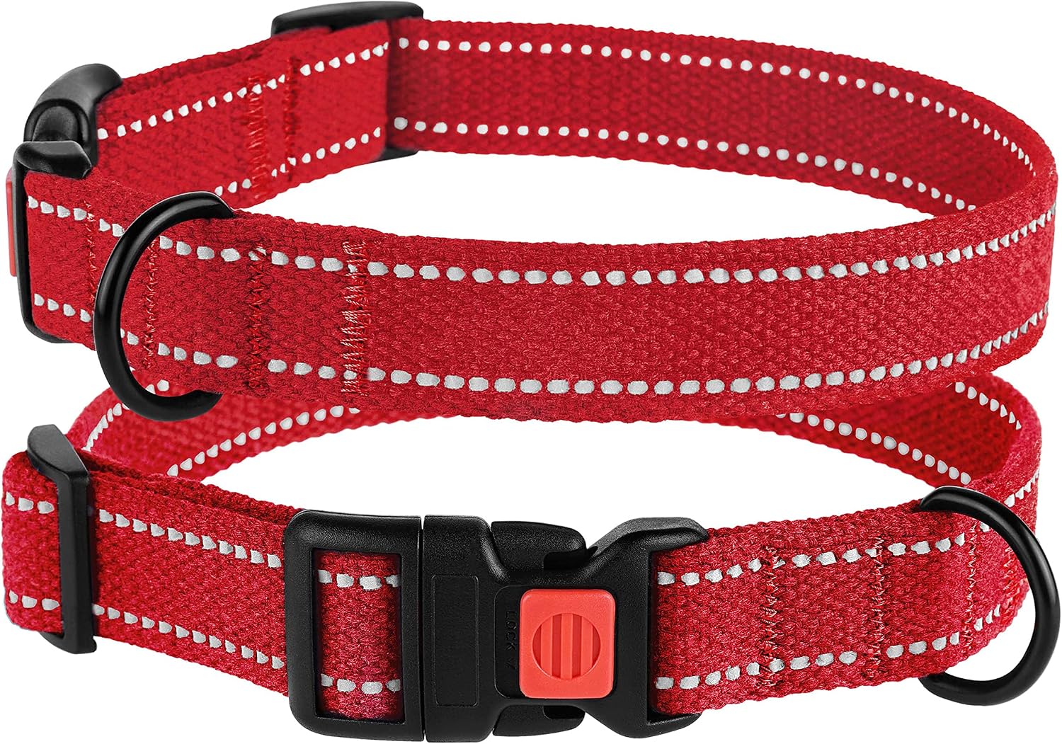 BRONZEDOG Reflective Dog Collar Basic Natural Cotton Adjustable Buckle Safety Comfort Collars for Small Medium Large Dogs Puppy Black Red Blue Orange Pink (S, Neck Fit - 10"-13", Red)