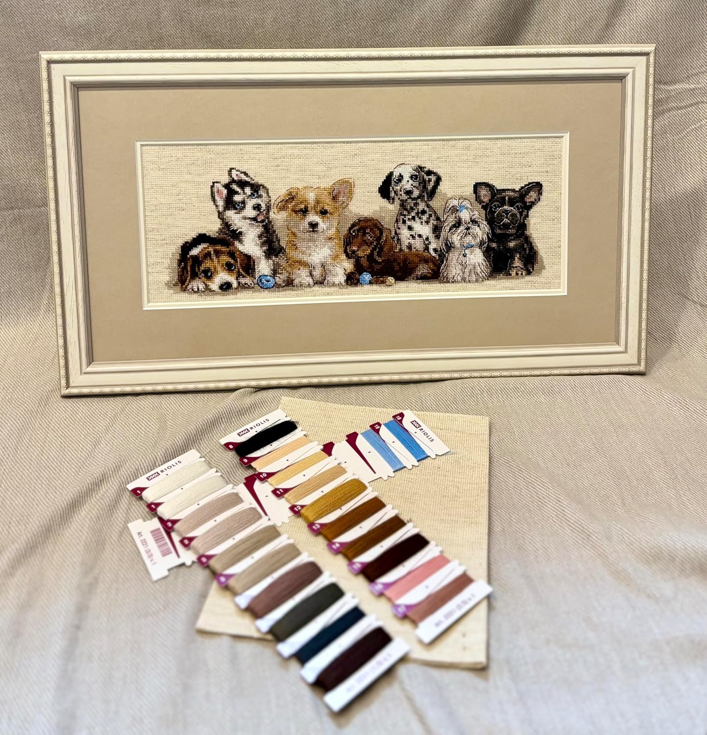 RIOLIS - Puppies 2221, Dogs Cross Stitch Kits 15¾"x6, Counted Cross Stitch Kits, Counted Cross Stitch Kits for Beginners & Advanced, Cross Stitching Kits for Adults, Dog Embroidery Kit