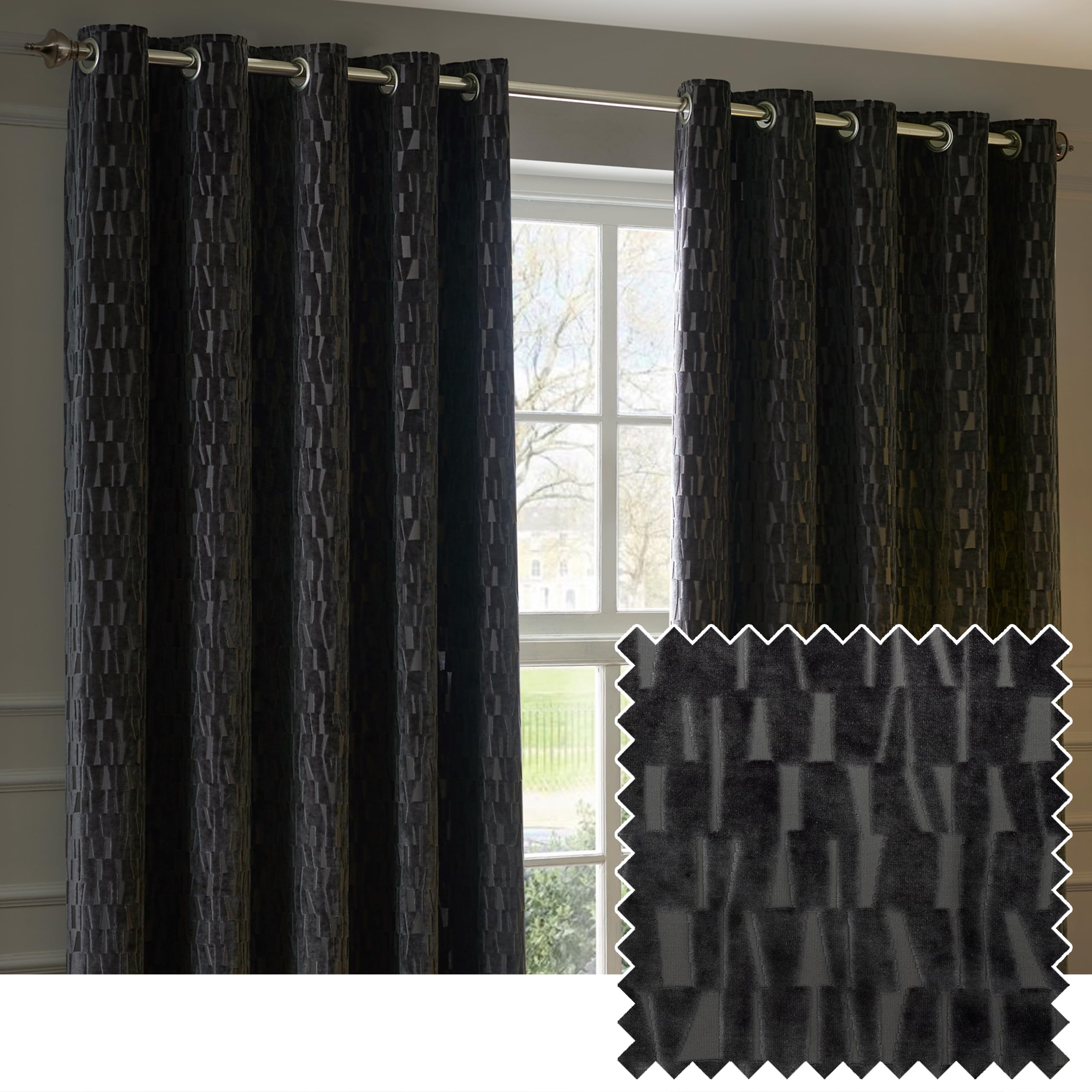 Paoletti Manhattan Velvet Room Darkening Eyelet Curtain PairCharcoal(W) 168 X (D) 183Cm from B&Q