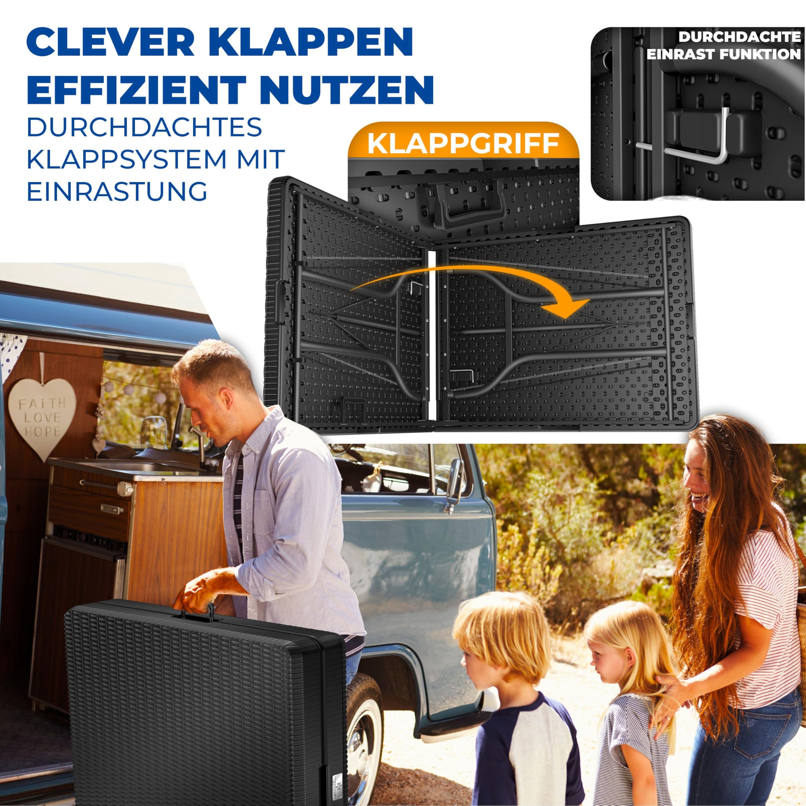 KESSER® Buffettisch Tisch klappbar Kunststoff 183x76cm Rattan Optik Campingtisch Partytisch Klapptisch Gartentisch 6 Personen Garten Terrasse & Balkon zusammenklappbar inkl. Tragegriff Anthrazit