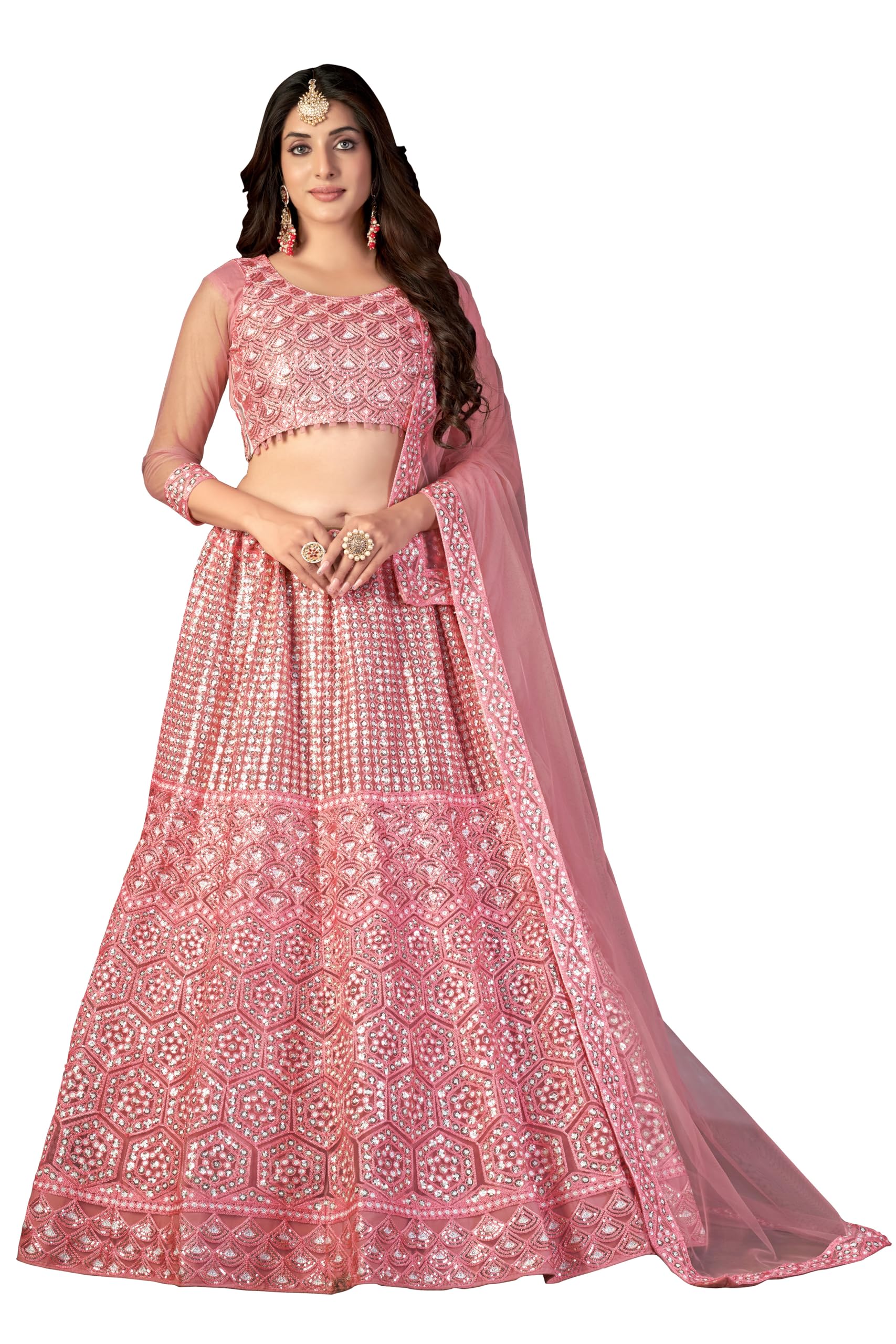 VARNI FABRICS Women's Net Sequence Work Lehenga Choli with Dupatta(Zeeya-Mehreen-P)-image-16