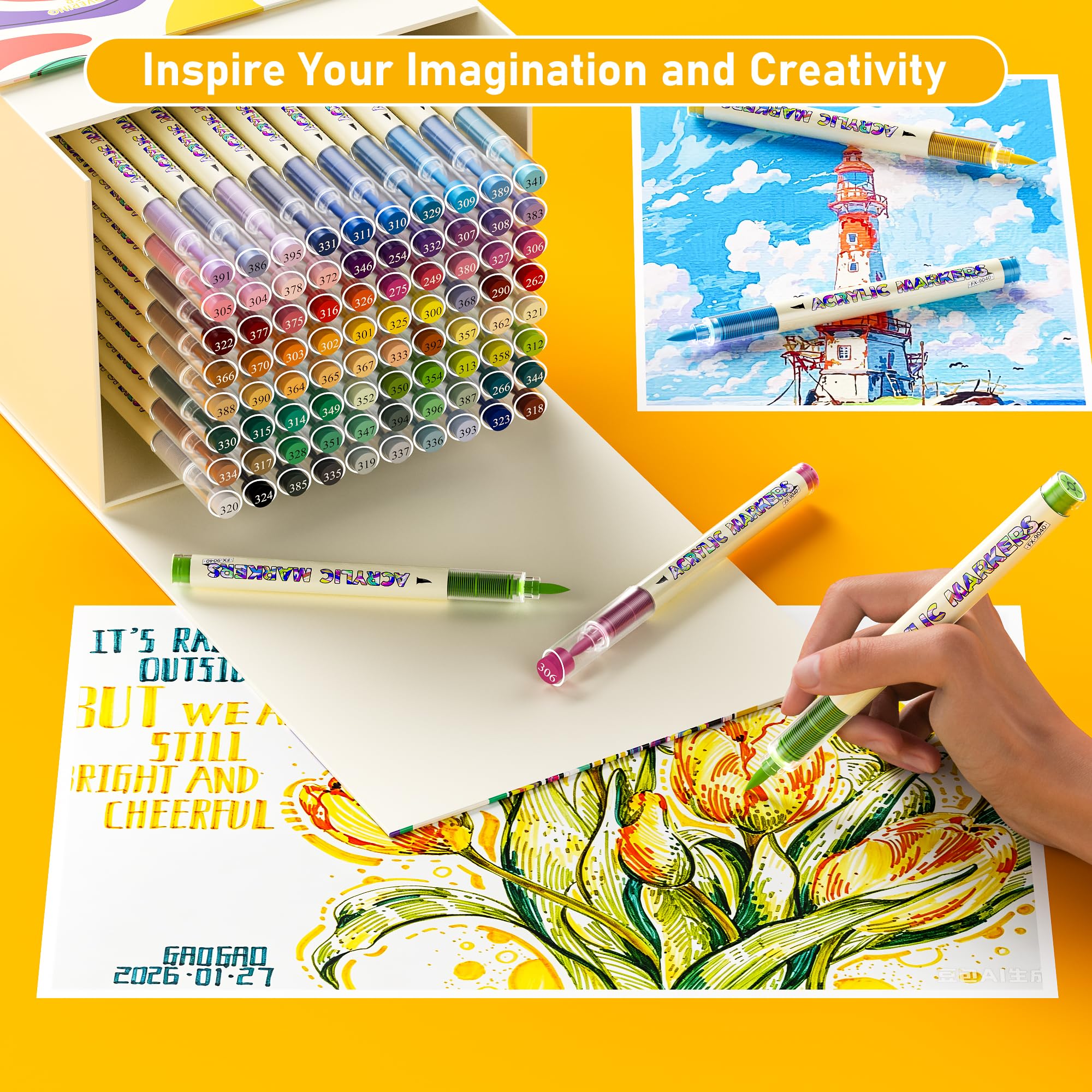 TrendGate 80 Couleurs Feutre Acrylique, Utilisation Multi-surface