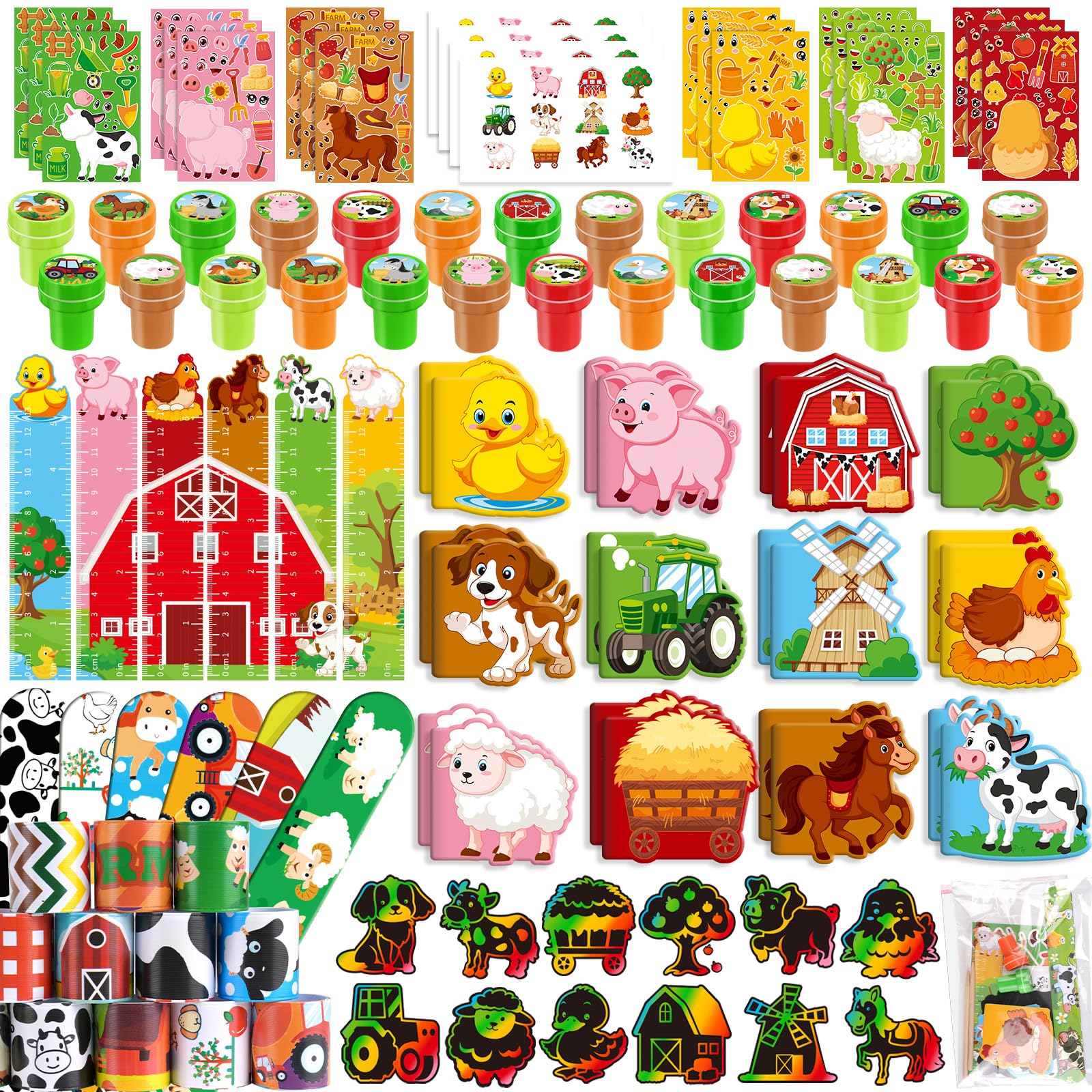 BenLouis 192 pz Fattoria Animali Bomboniere Barnyard Animali Scuola Cancelleria Bulk per Bambini Aula Fienile Regalo di Compleanno Caramelle Goodie Bag Riempitivi Fattoria Decorazione Pinata Premio