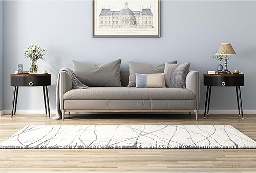 Miniatura 8 de OIOG Juego de 2 mesas auxiliares, mesitas de noche redondas con cajón, modernas mesas auxiliares para espacios pequeños, sala de estar, dormitorio,