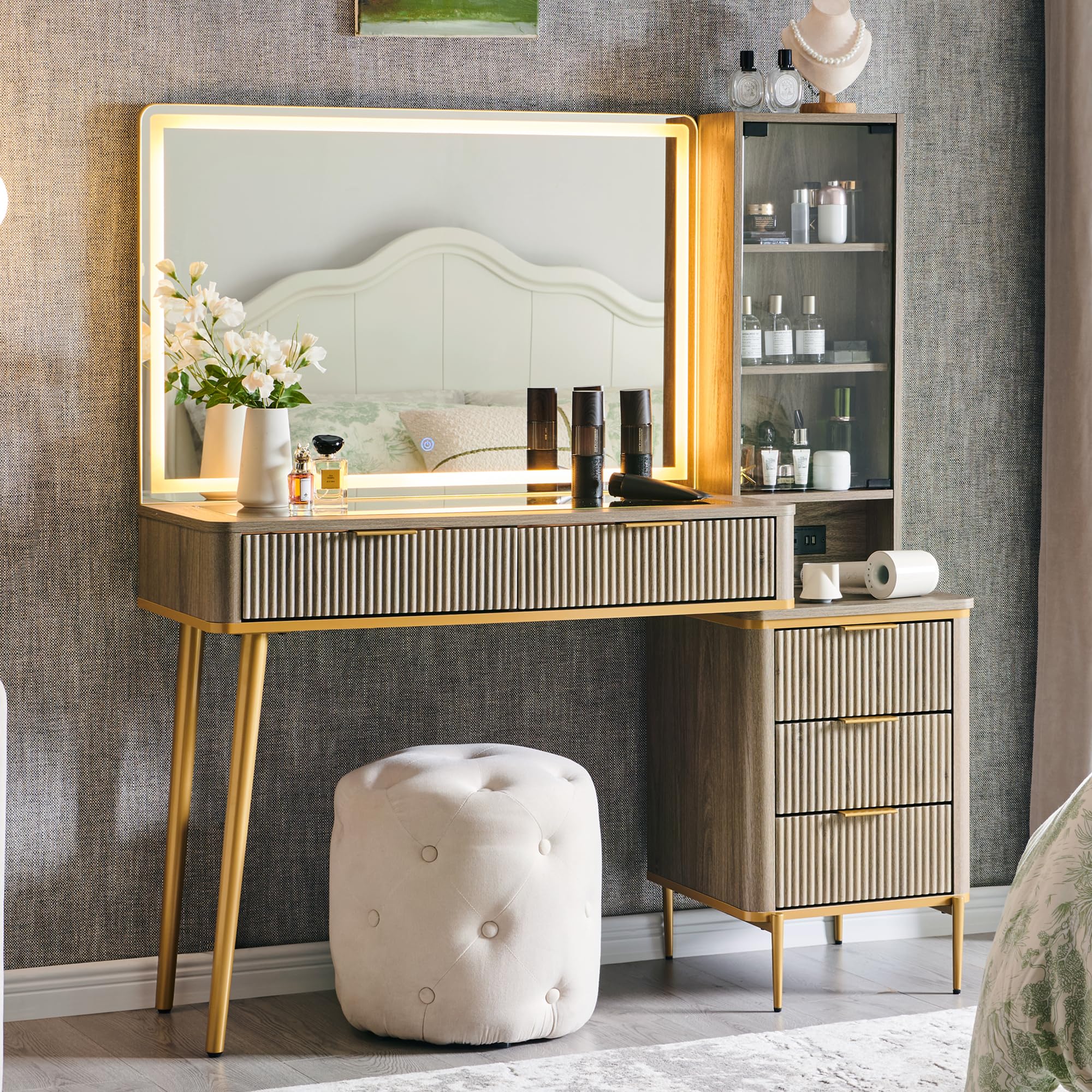 T4TREAM Fluted Makeup Vanity Desk with 36