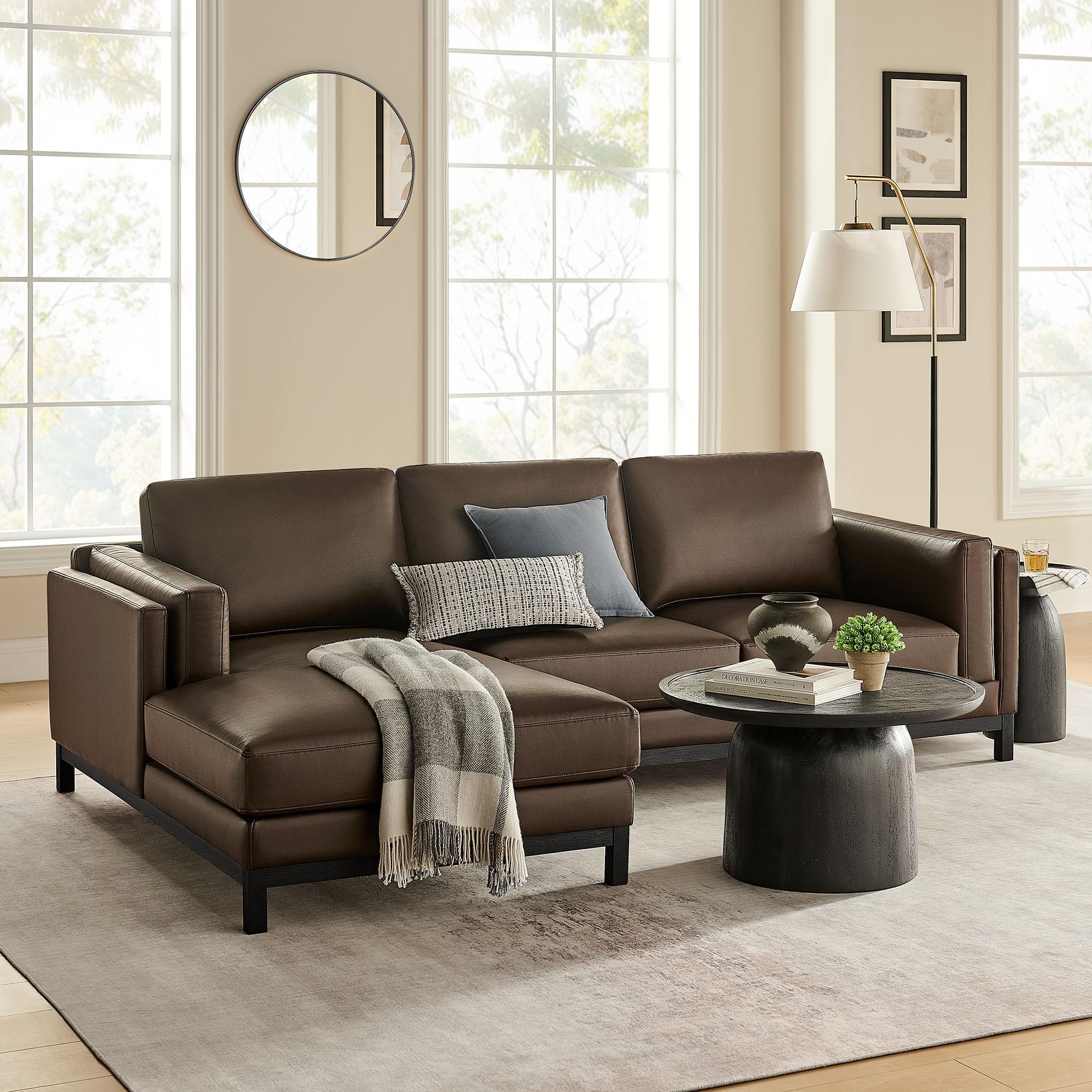 Modway Roscoe Left-Facing Sectional Sofa with Chaise in Espresso - 2-Piece Faux Leather Upholstered Deep Seat Couch L