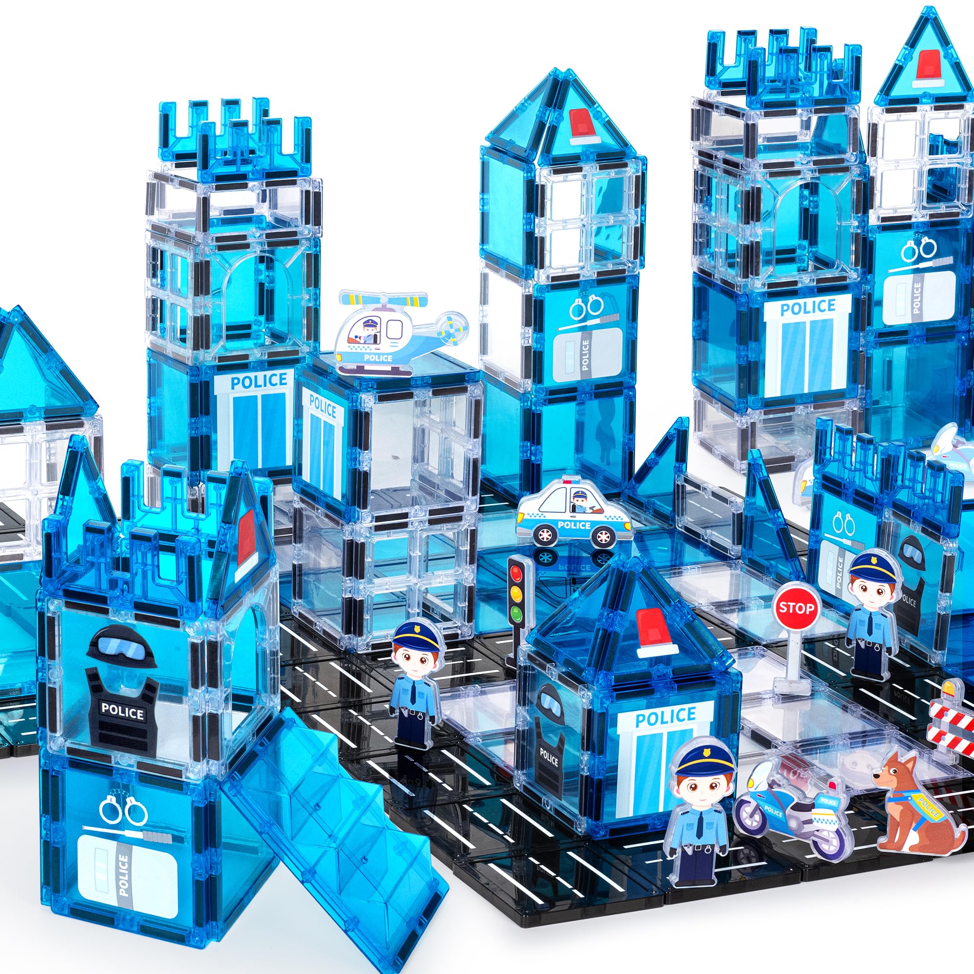 cossy 42 PCS Magnetic Tiles, 3D Police Magnetic Building Blocks Set