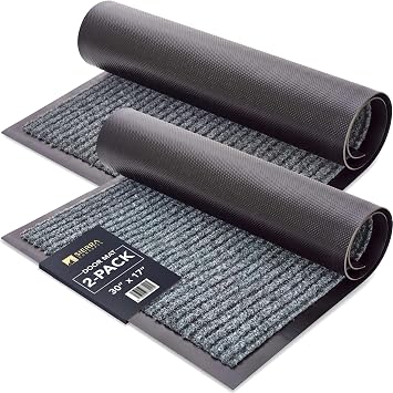 Front Door Mat, Indoor Outdoor Welcome Muddy Doormat, 30x17 Battleship Gray