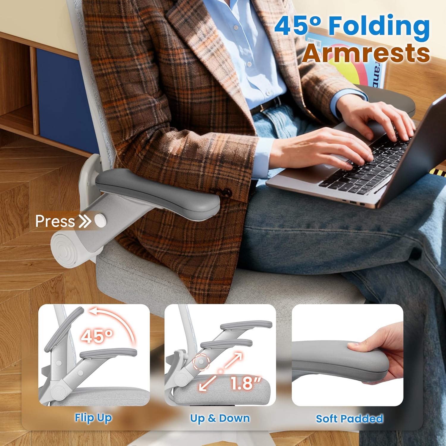 GABRYLLY Ergonomic Office Chair, High Back Home Desk Chair with Flip-Up Arms, 3D Headrest, Thick Sponge Seat &90-120° Recline, Big and Tall Mesh Executive Chairs for Man Woman, Glacier Flow - 3