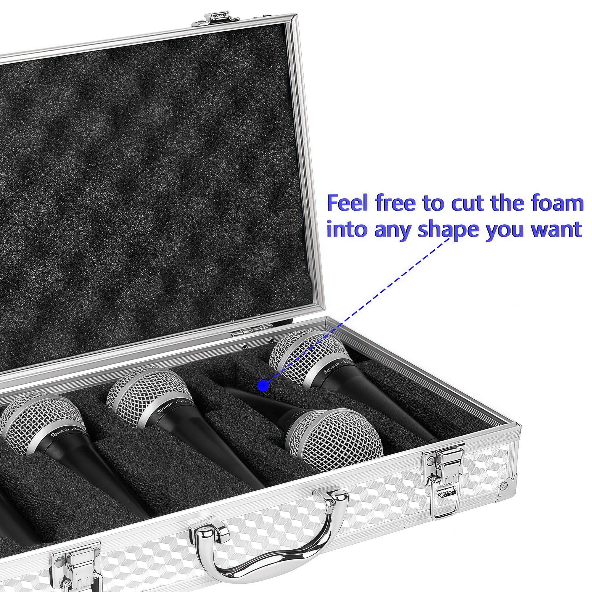 Musiin Audio Equipment Microphone Portable Case, with a sturdy aluminum alloy structure, suitable for storing and transporting audio equipment, wireless microphone systems, and camera gear (Silver)